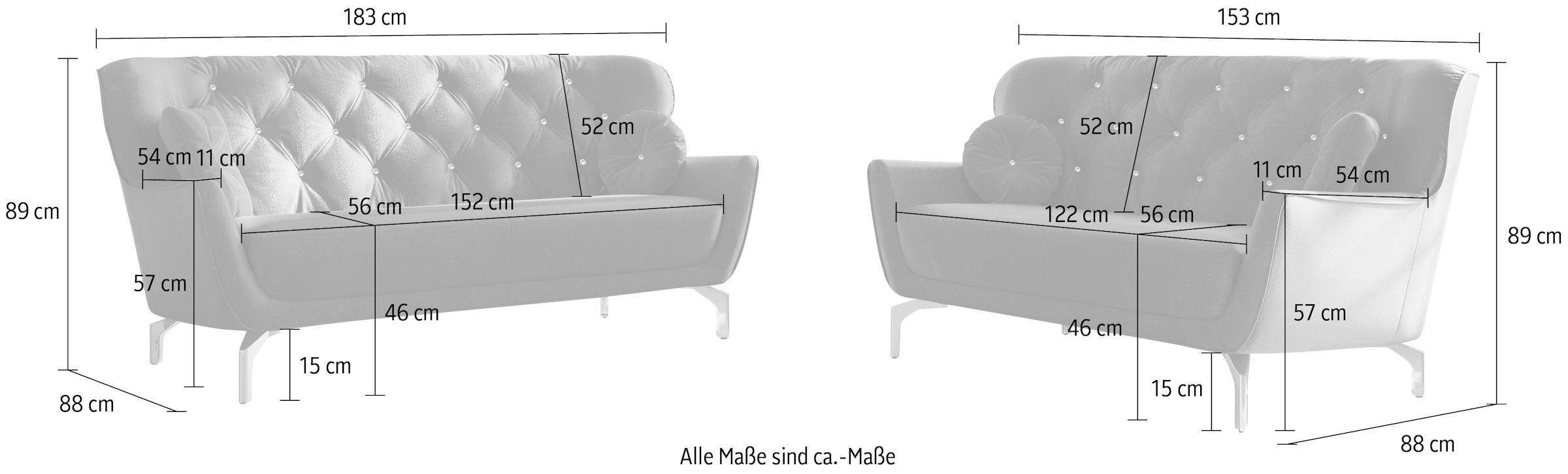 sit&more Polstergarnitur »Orient 3 V«, (2 tlg.), inkl. 4 Zierkissen mit Strass-Stein, goldfarbene Metallfüße