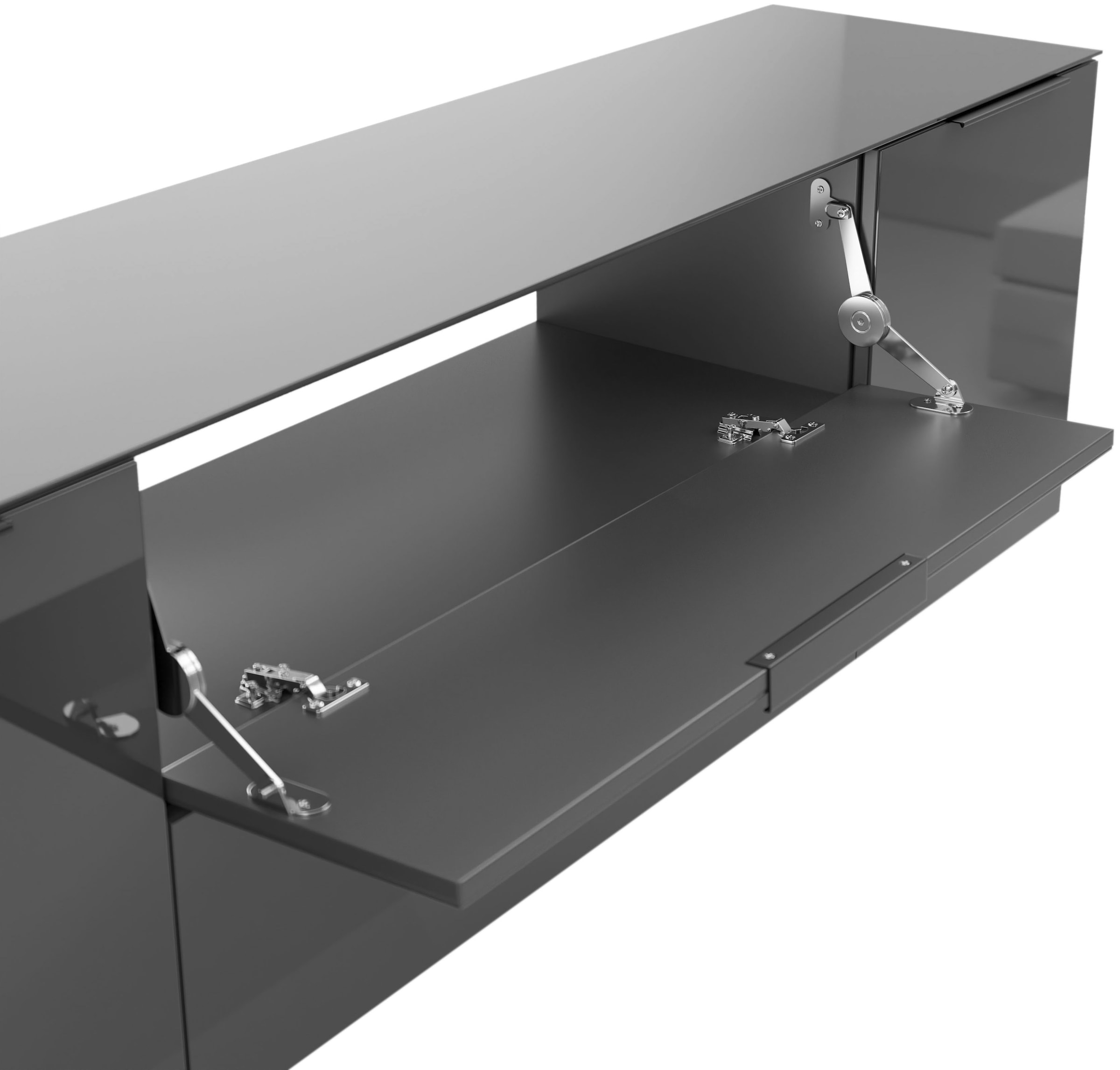 Manjana Möbel Lowboard »mit Chrom oder Schwarz matten Metallgriffen« mit Glasfronten, melaminbeschichtete Oberfläche, Made in Germany