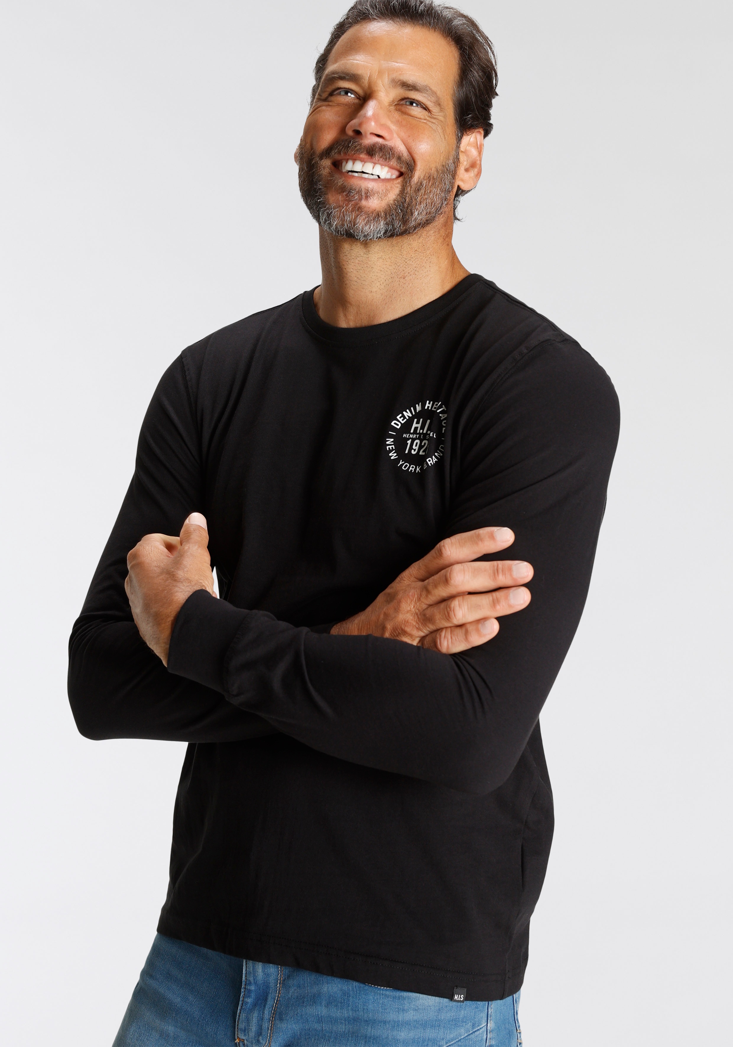 Thumbnail - H.I.S Langarmshirt Packung, 2er-Pack, 2 Stk. tlg. Langarm, bedruckt, Rundhalsausschnitt, aus 100% Baumwolle