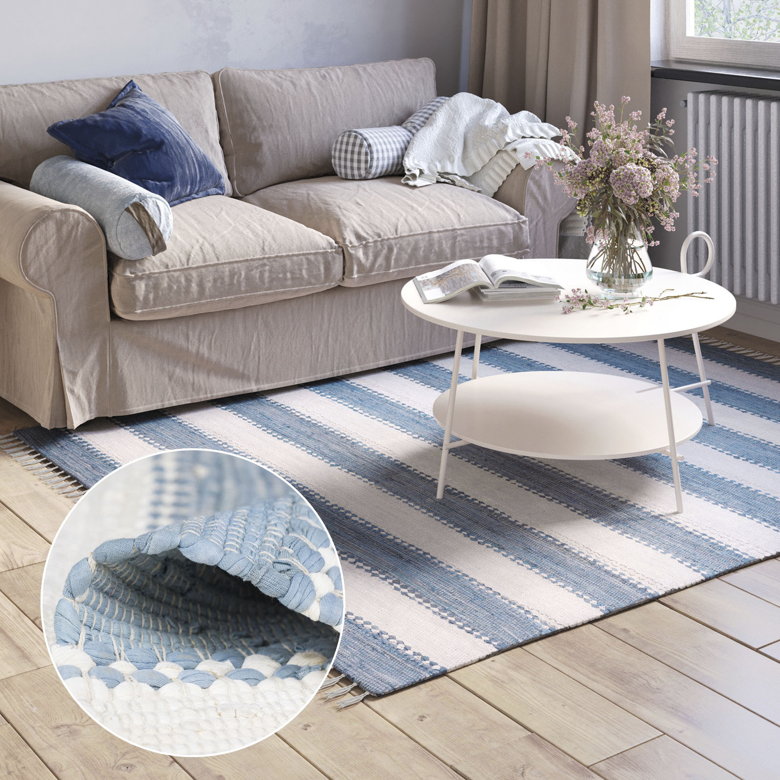 Myflair Möbel & Accessoires Teppich "Karim" rechteckig 10 mm Höhe Handweb Teppich, gestreift, 90% Baumwolle, handgewebt, mit Fransen