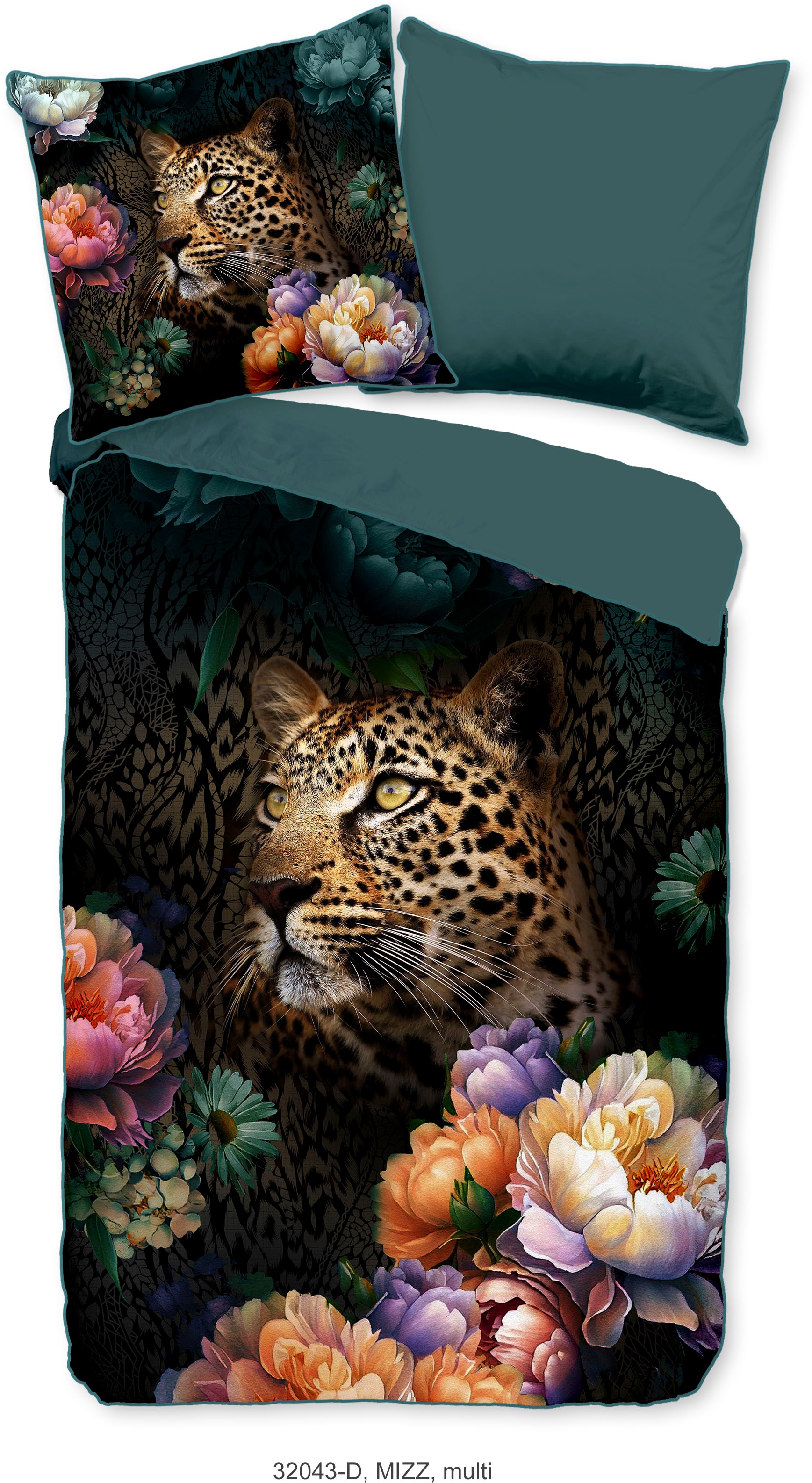 Descanso Wendebettwäsche "Mizz", Baumwolle, Mako Satin, 135x200, Biese, Reißverschluss, Wende, Leopard