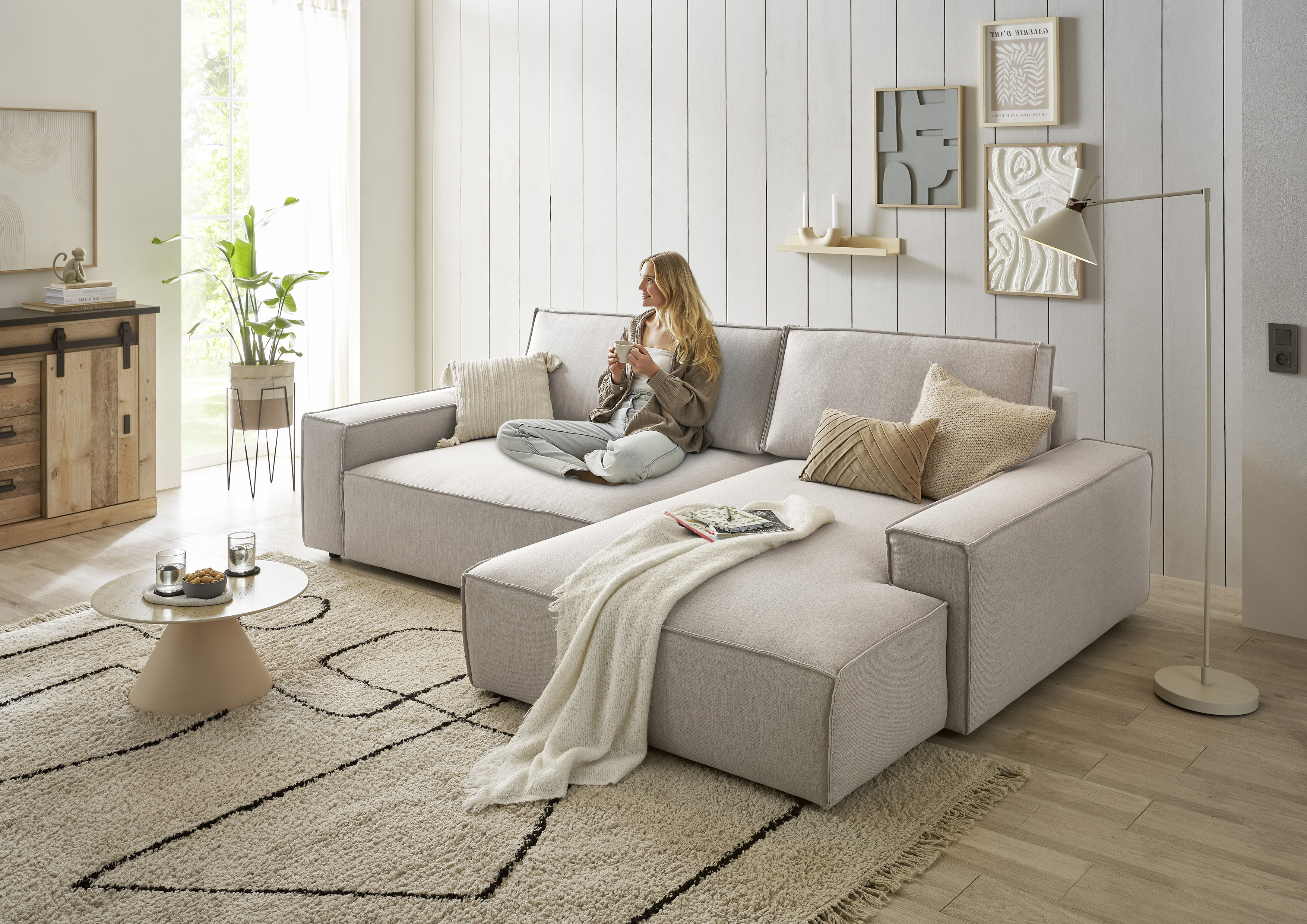 OTTO home Ecksofa "SHERWOOD XXL Leinenoptik 284, Big-Sofa L-Form, tiefe Sitzfläche 95 cm" Recamiere rechts/links, als Schlafsofa stellbar, Cord u. Leinenoptik