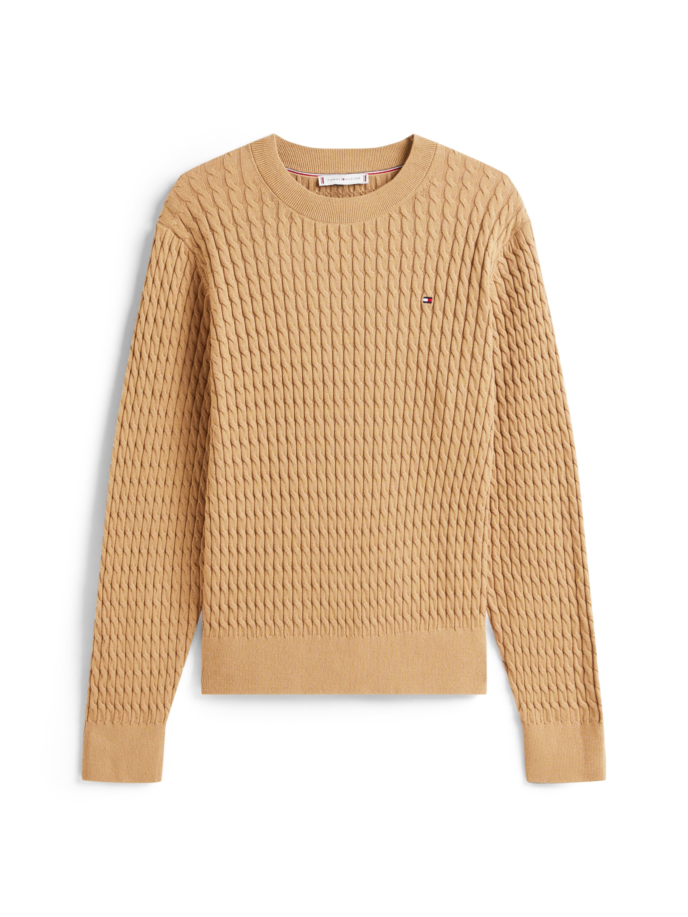 Tommy Hilfiger Rundhalspullover »CO CABLE C-NK LS SWEATER«, mit Zopfmuster