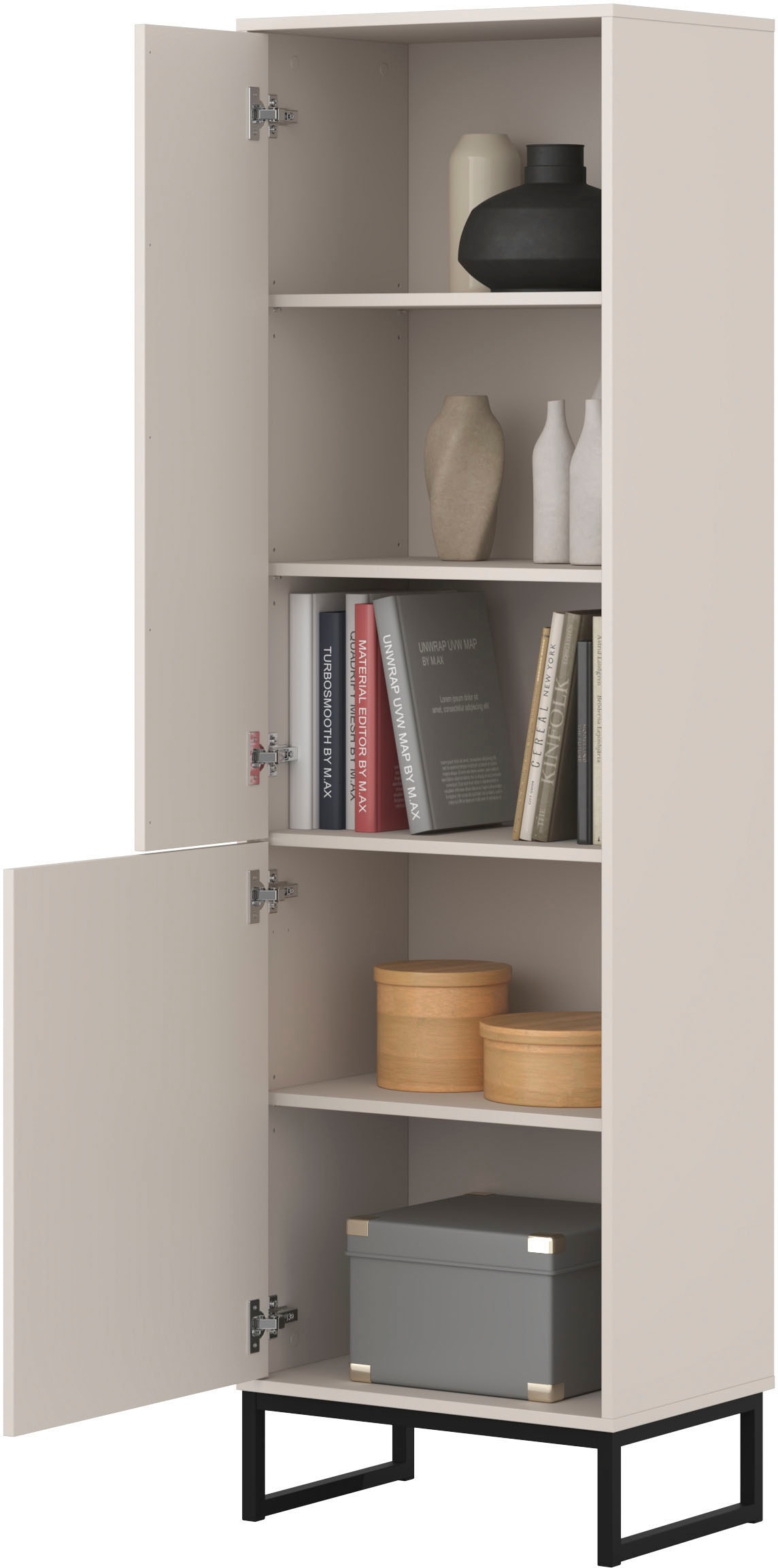 OTTO home Vitrine »Loft, Höhe 180 cm, moderne grifflose Standvitrine mit 2 Türen« Hochschrank mit viel Stauraum, verstellbaren Einlegeböden, Regal