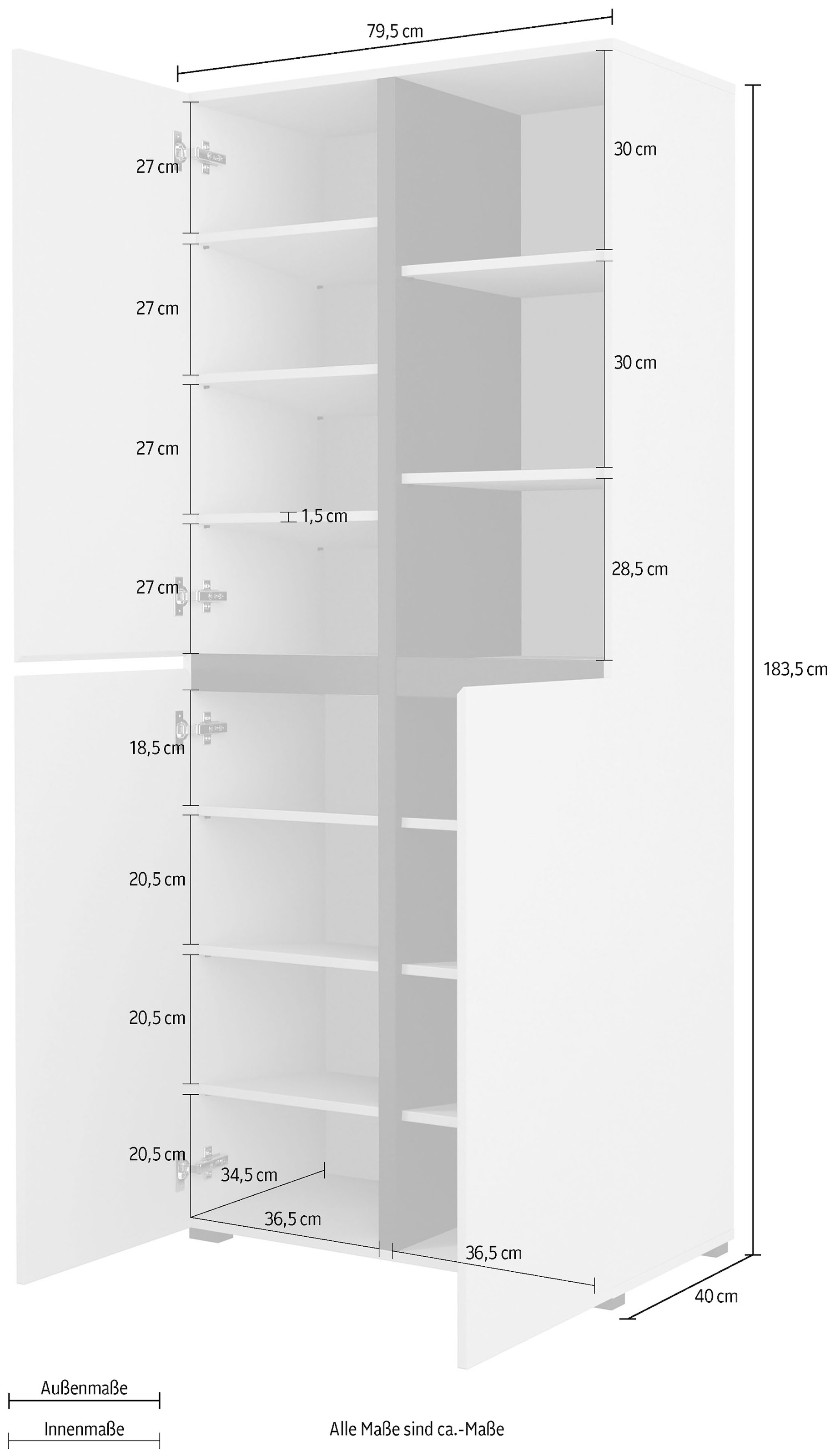 INOSIGN Schuhschrank »Cross, Höhe 183,5cm, modernes griffloses Schuhregal mit 3 Türen«, Hochschrank mit viel Stauraum, Platz für ca. 24 Paar Schuhe