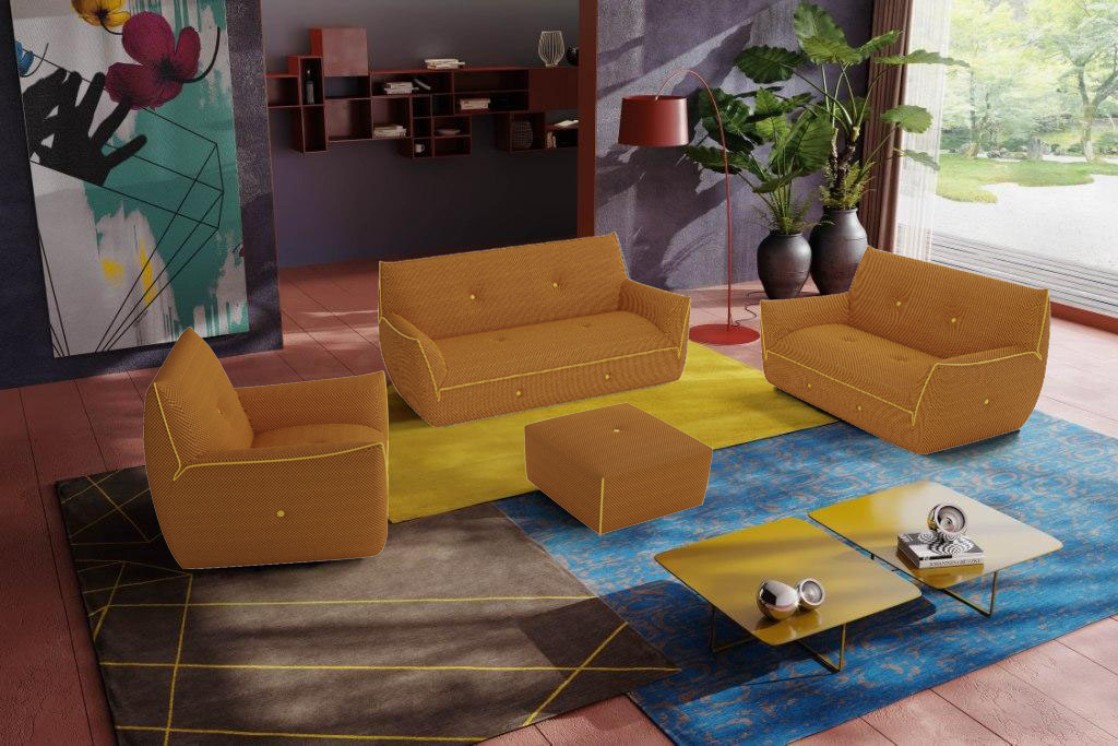 Egoitaliano Polstergarnitur "Yuki, extravagantes Design und höchster Sitzkomfort, tolle Details" Set, bestehend aus einem 2,5- und einem 2-Sitzer, Sessel und Hocker