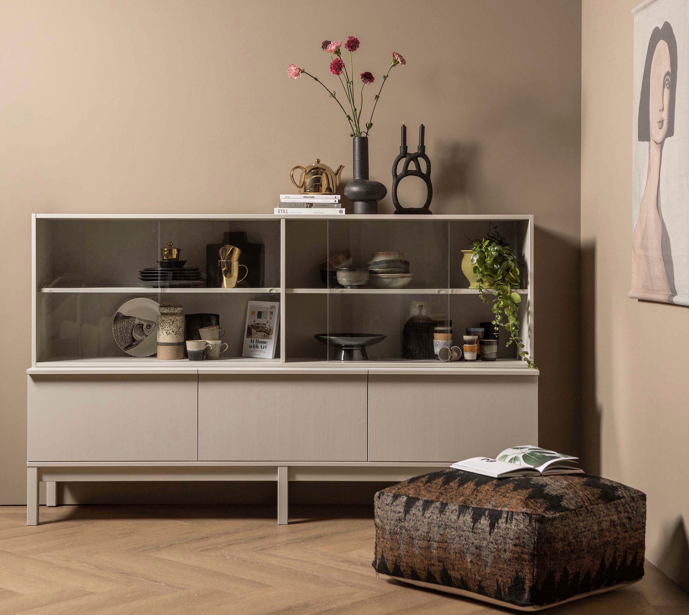 WOOOD Aufsatzschrank »Klink«, mit durchsichtigen Schiebetüren, H 60 cm x B 200 cm
