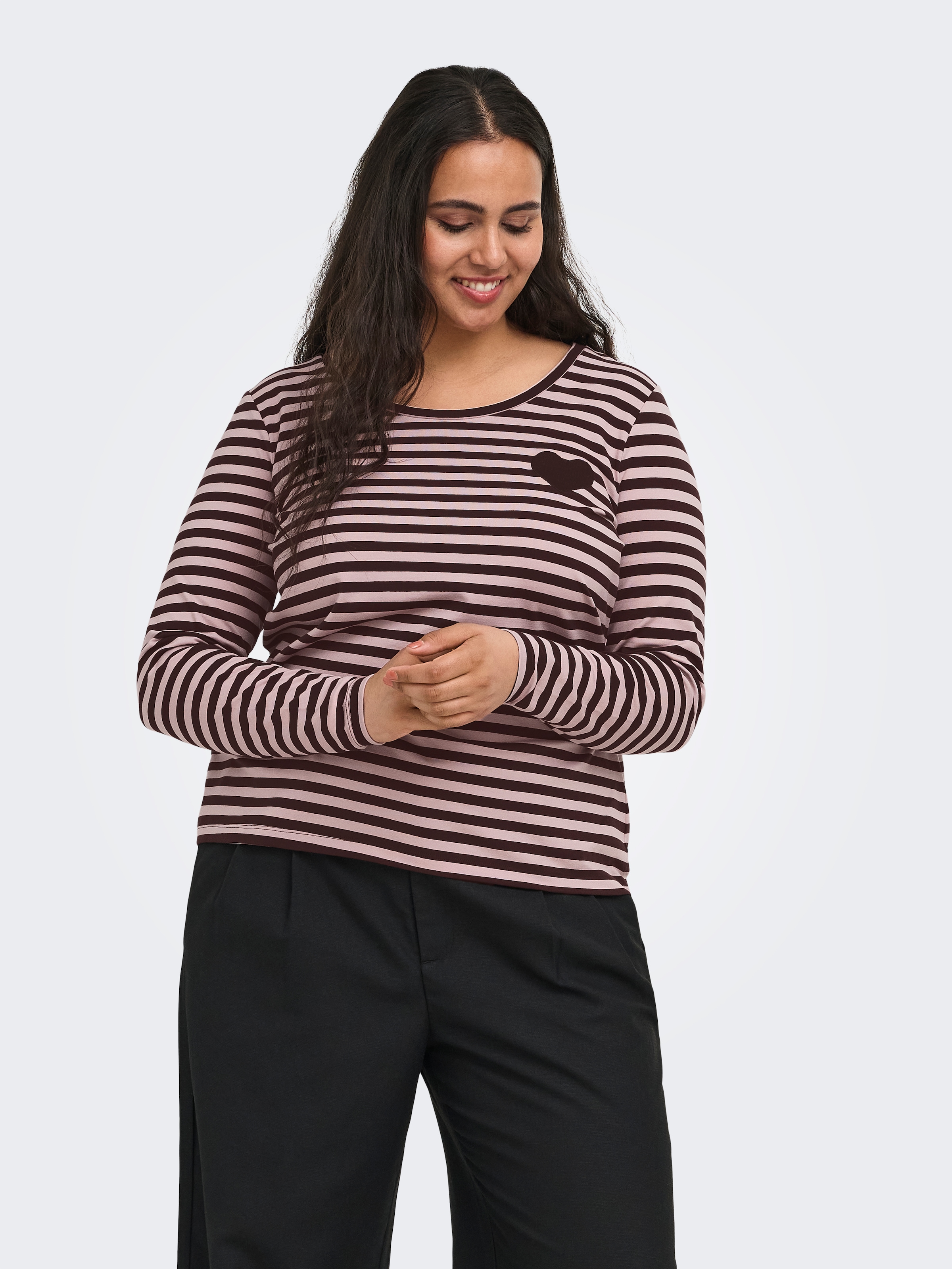 ONLY CARMAKOMA Langarmshirt "CARBODIL L/S O-NECK BLOUSE JRS" Materialmix, slim fit