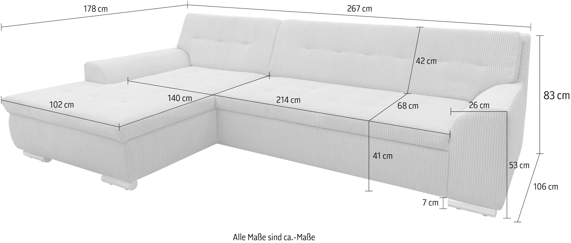 DOMO collection Ecksofa Treviso, wahlweise mit Bettfunktion, incl. Zierkissen