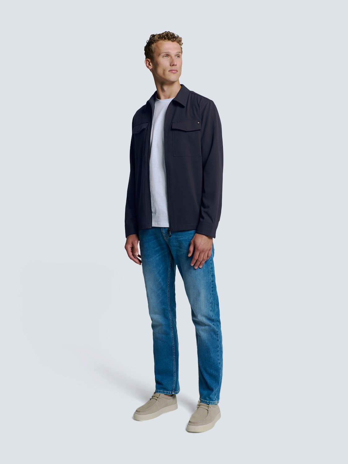 NO EXCESS Langarmhemd »No Excess Stretch Overshirt mit Reißverschluss«
