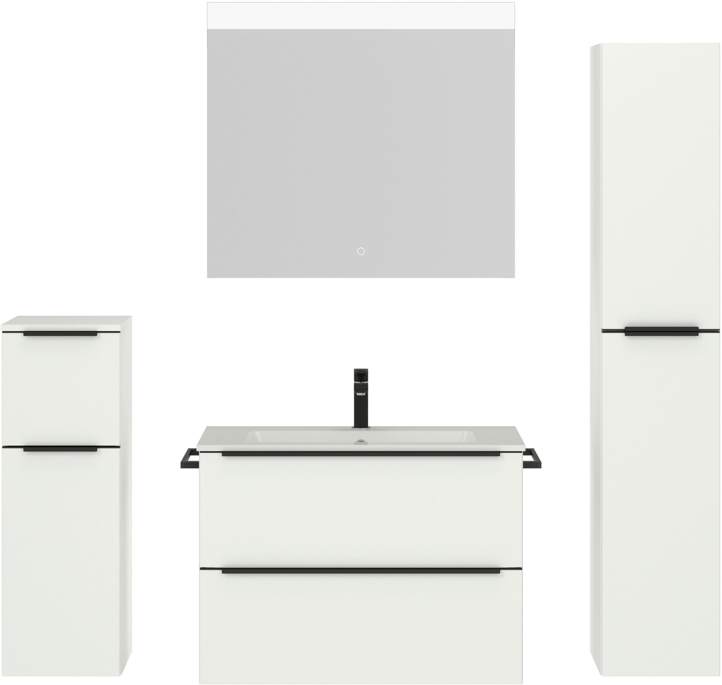 nobilia® Badmöbel-Set »Levere«, (4 St., vormontiert, mit Soft-Close), inkl. Spiegel mit Touch-Sensor, in vier Breiten