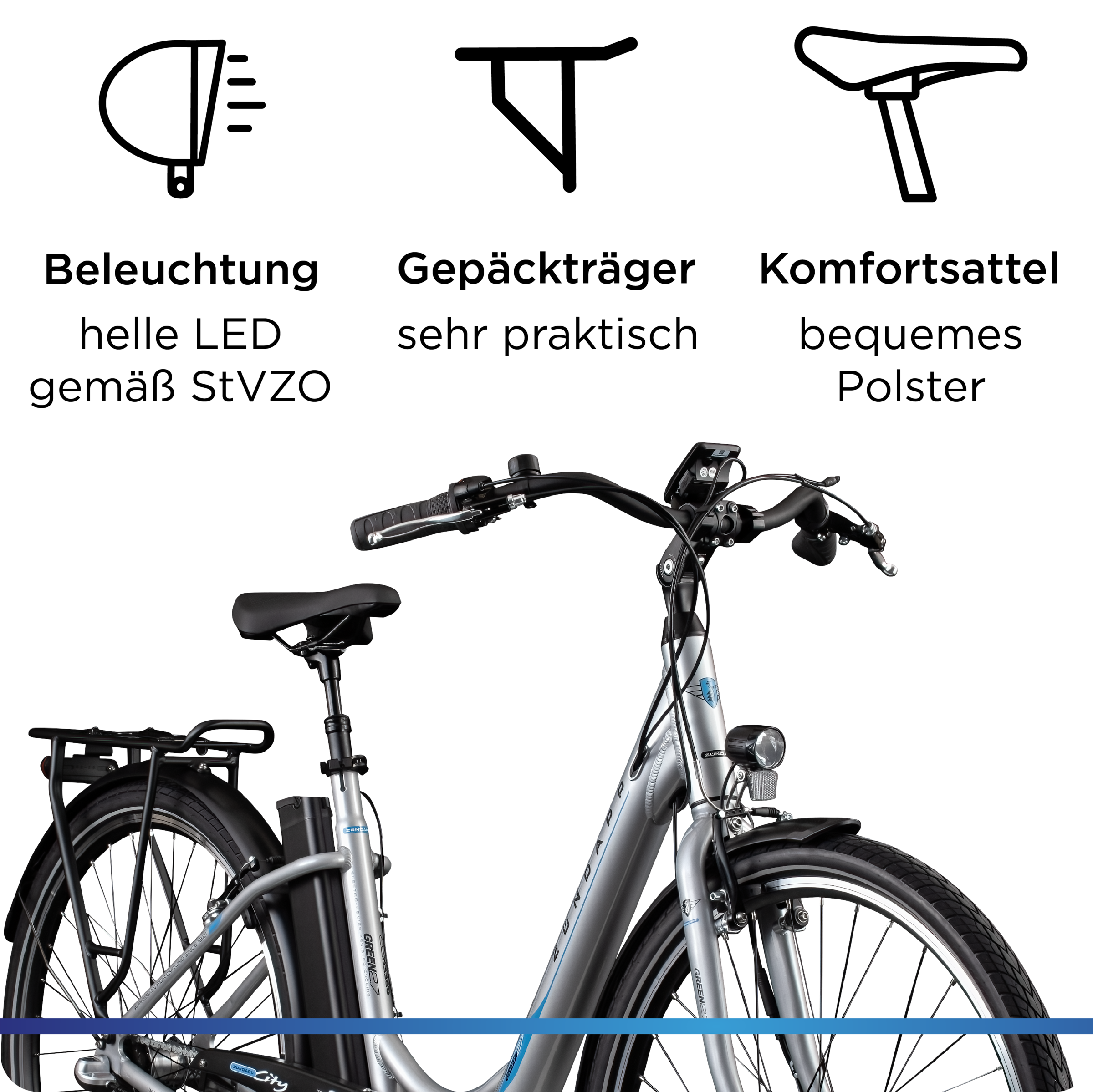 Zündapp »Green 2.7« 3 Gang Nabenschaltung Frontmotor 250 W Pedelec, Elektrofahrrad für Damen u. Herren