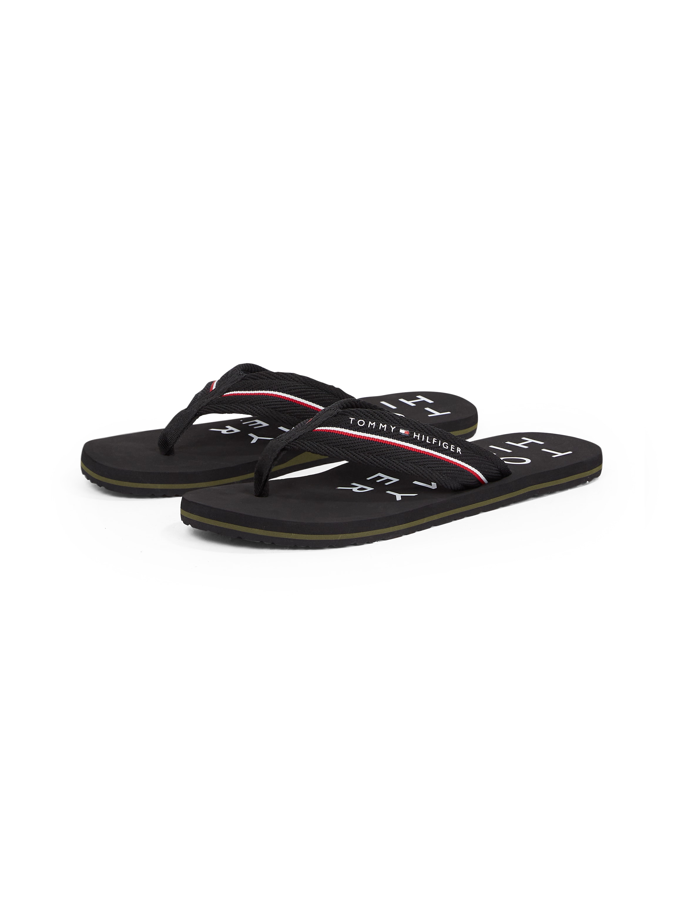 Tommy Hilfiger Zehentrenner »TOMMY HILFIGER WEB BEACH SANDAL«, Dianette, Sommerschuh, Badeschuh mit Logoschriftzug