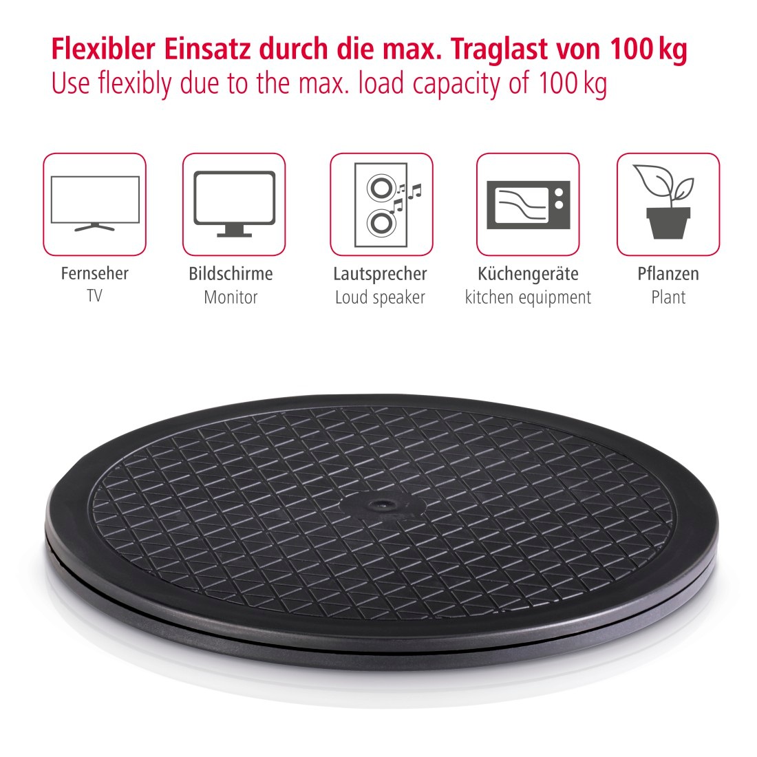 Hama Halterung »Universal-Drehteller, XL, 40 cm Durchmesser, Schwarz« 1 Stk. tlg. 360 ° drehbar, rutschfest, Gummifüße, Tragkraft bis 100 kg