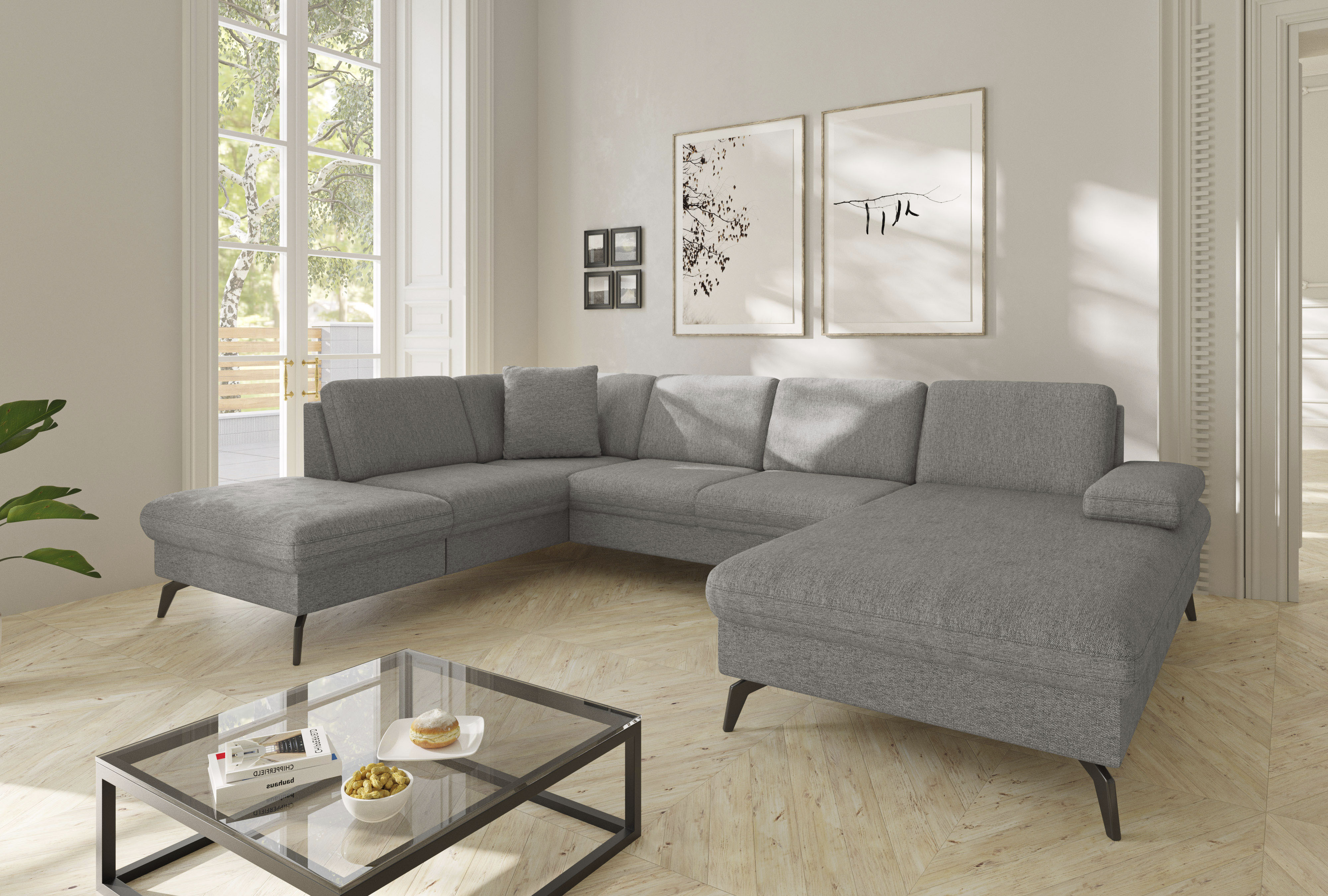 sit&more Wohnlandschaft "Morris Jubi U-Form, B: 300 cm, Armteilverstellung" optional mit Bettfunktion, 1 Zierkissen, komfortable Sitzhöhe 44 cm