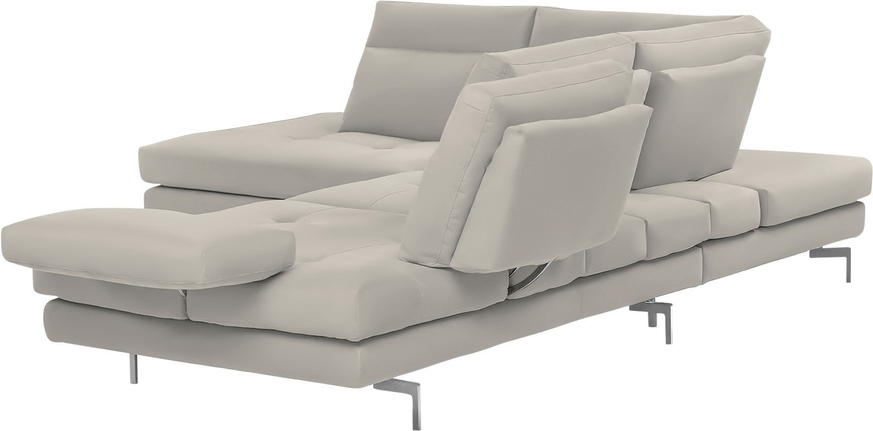 CALIA ITALIA Ecksofa »Toby Wing, L-Form, Multifunktionssofa, bequem und edel«, Sitztiefenverstellung und Armteilfunktion, Füße chrom glänzend
