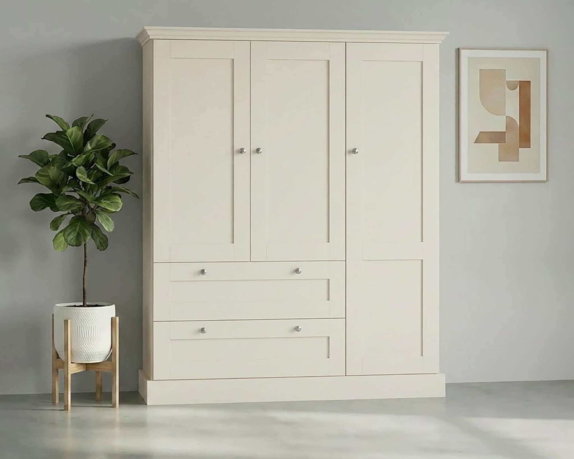 OTTO home Kleiderschrank "Binz, Wäscheschrank, Mehrzweckschrank, skandinavischer Landhausstil" B/H/T ca. 122/130/35 cm, viele Stauraummöglichkeiten, Metallgriffe, Türen mit Rahmen/ Kassetten