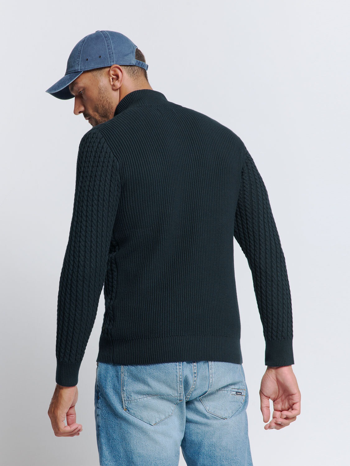 NO EXCESS Rollkragenpullover »No Excess Jacquard-Pullover mit Halbknopfleiste«