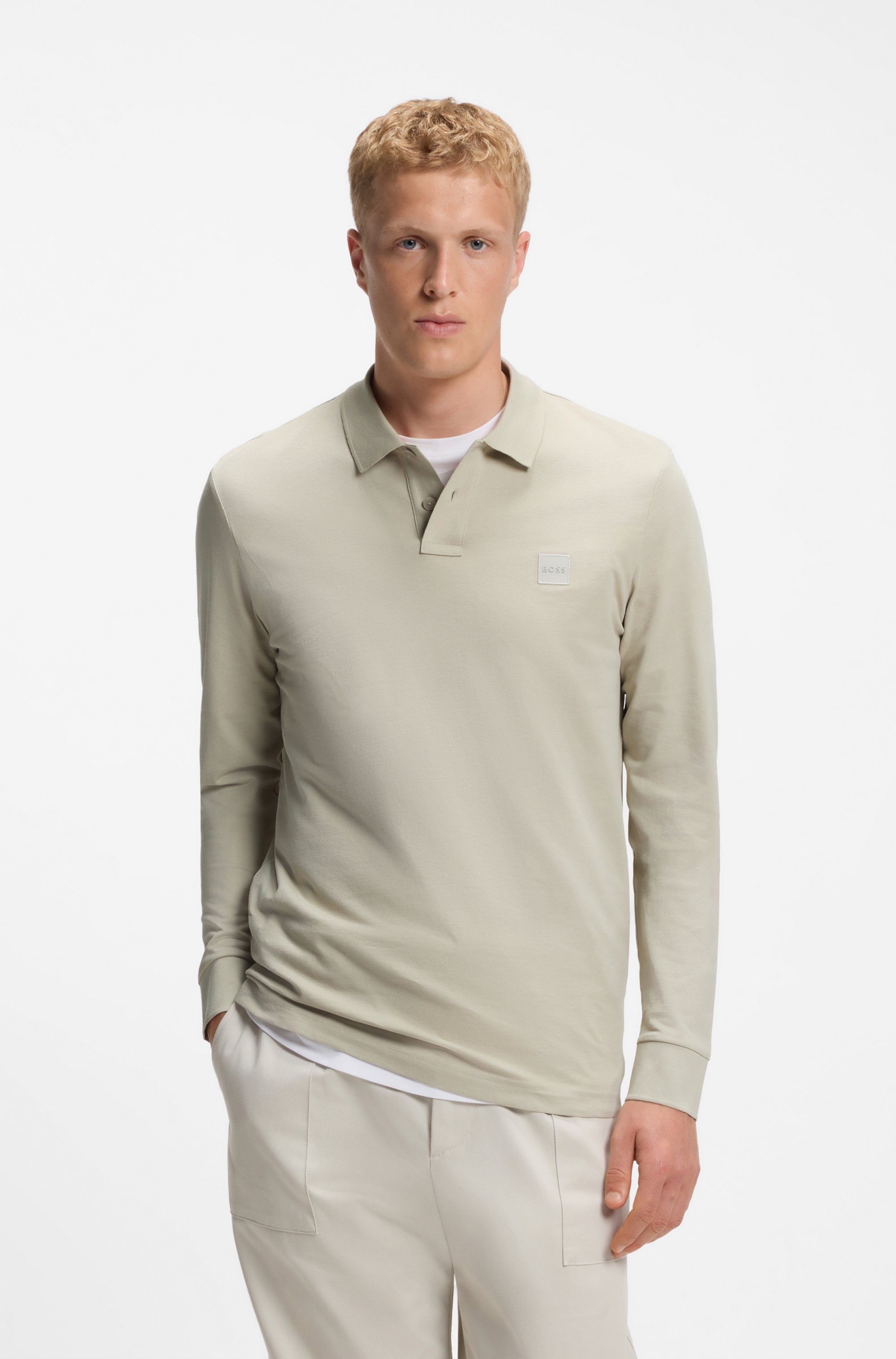 BOSS ORANGE "Passerby Langarm Regular Fit" Langarm Classic Stretch Pique Polo, pflegeleicht