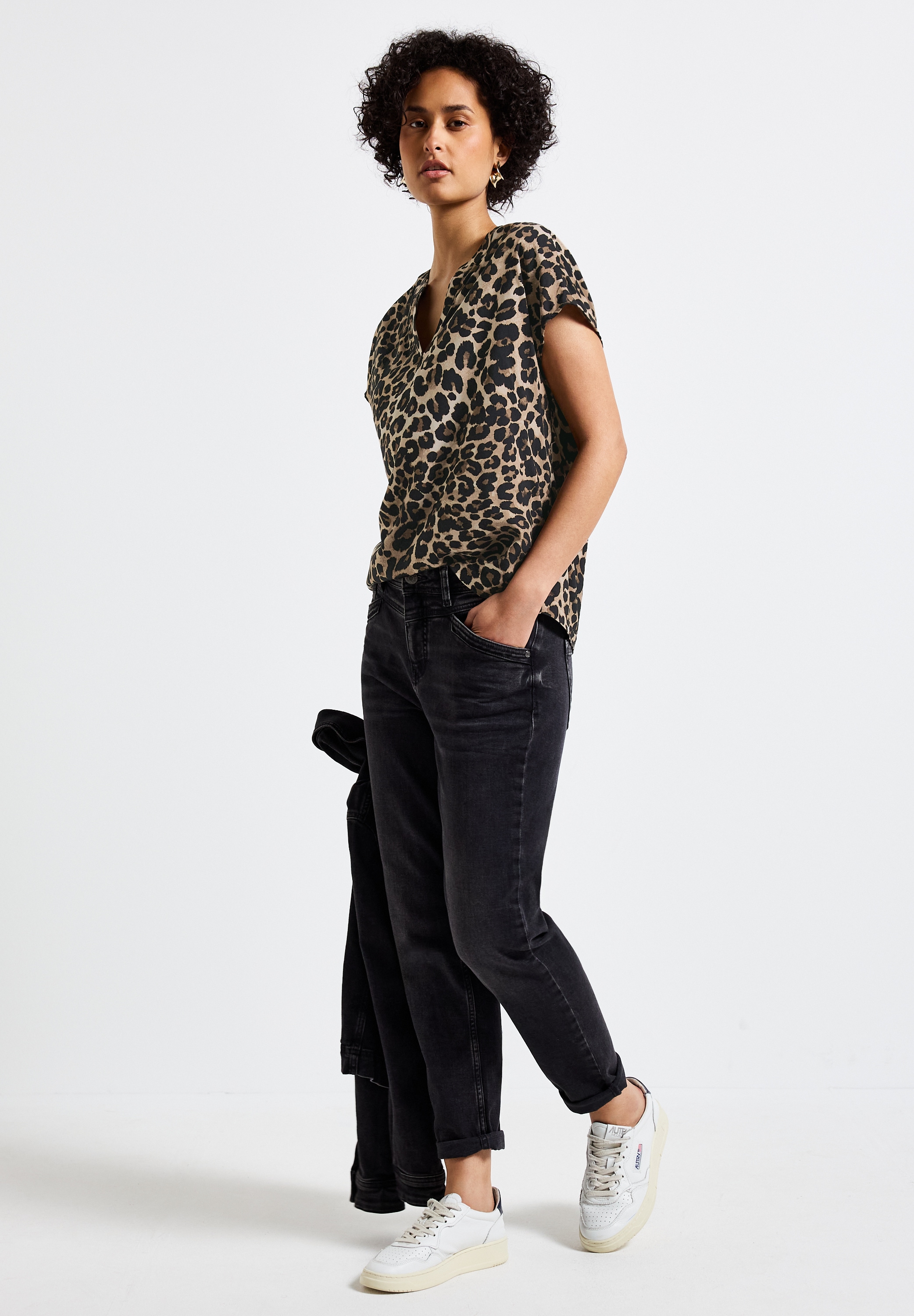 STREET ONE Kurzarmbluse, mit Leoparden Muster