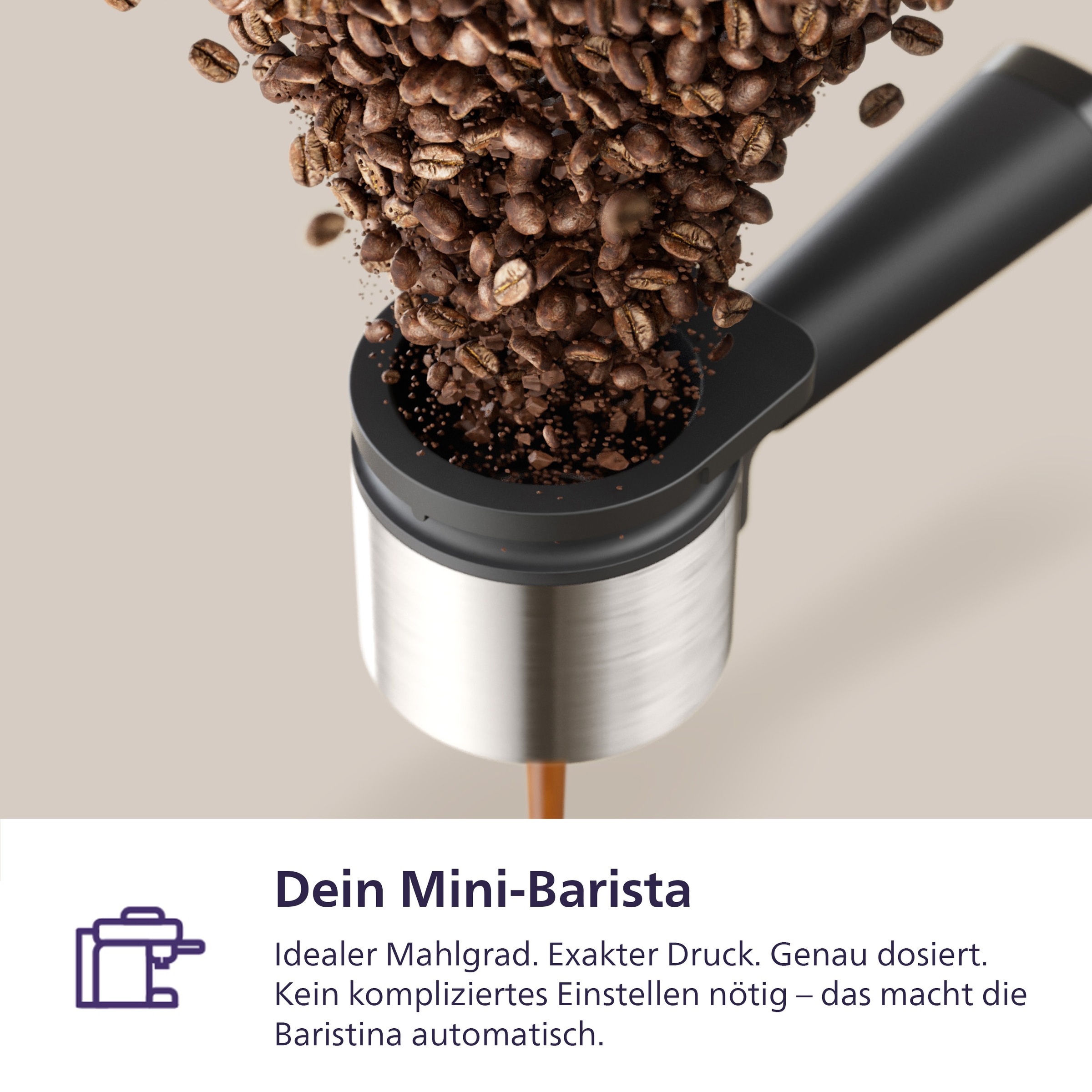PHILIPS baristina Espressomaschine »mit Bean swap BAR320/60 mit Mahlwerk für ganze Bohnen«, Doppelter Bohnenbehälter, 16 bar Pumpendruck, Schwarzgrau