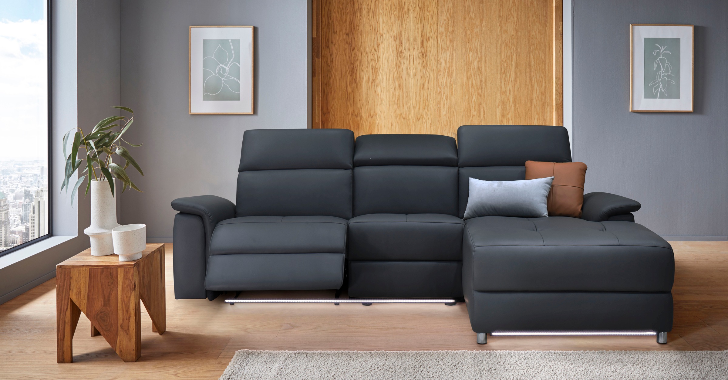 Home affaire Ecksofa "Pareli, L-Form, 259cm,m. Recamiere, Echtleder, Kunstl günstig online kaufen