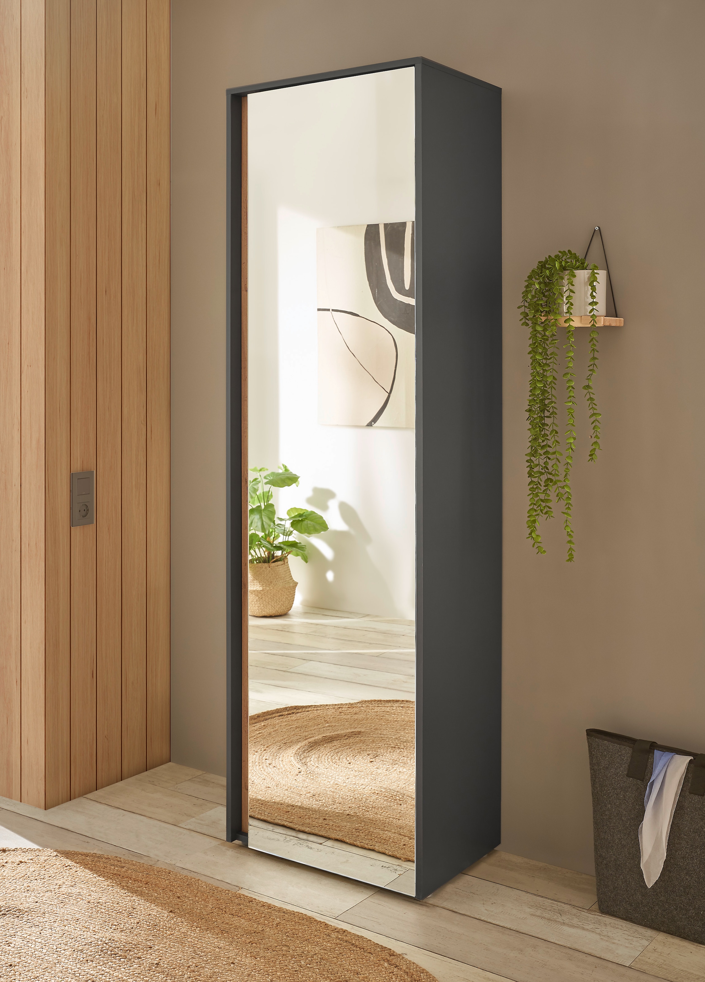 Home affaire "GiRON/CiTY, moderner Garderobenschrank, Kleiderschrank mit Stauraum" Spiegeltür, Teleskopauszug, Tür beidseitig montierbar, 60 cm breit