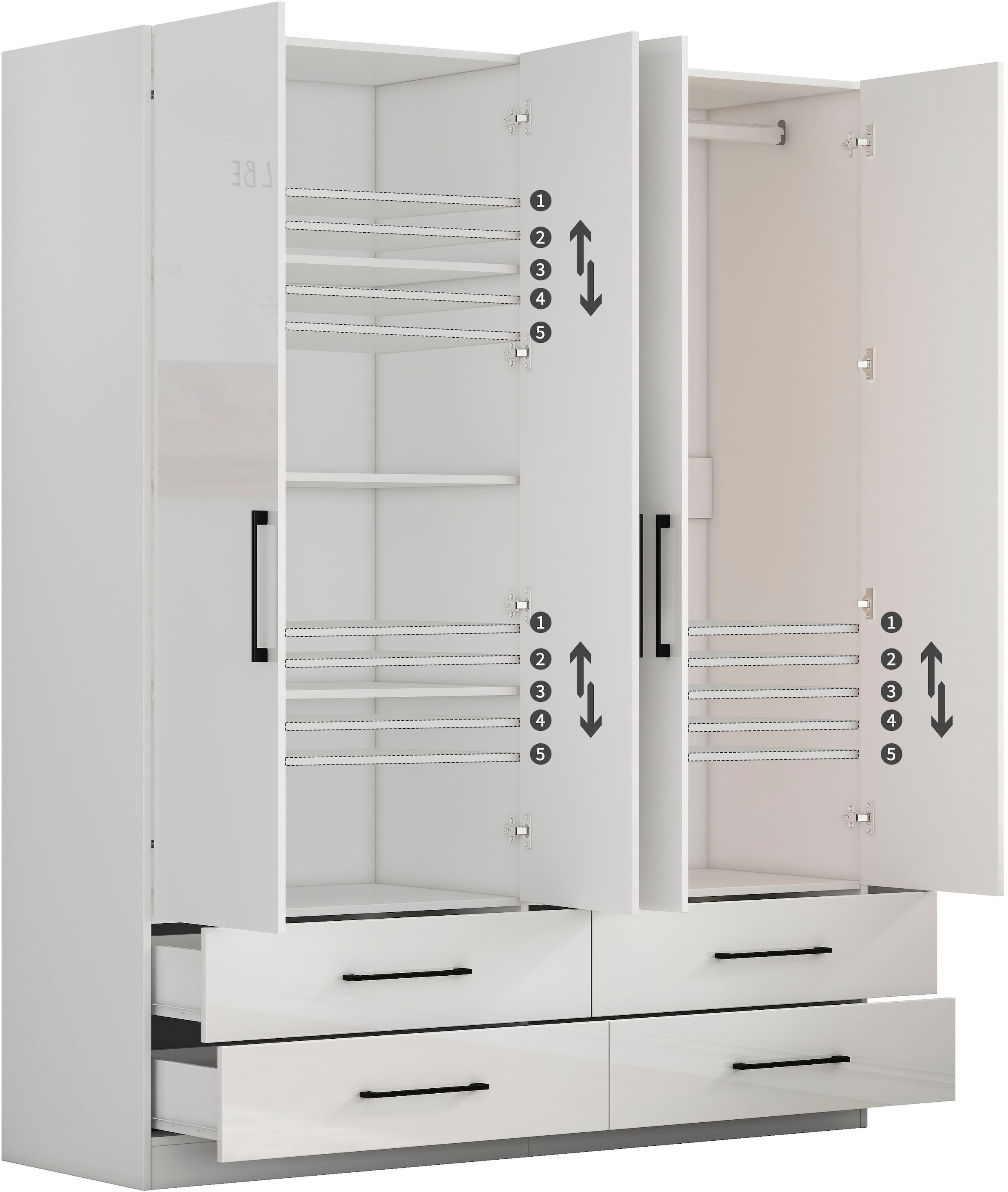 OTTO home Kleiderschrank »Sylt Schlafzimmerschrank Bestseller mit hochglänzenden Fronten«, (Drehtürenschrank mit 4 Schubladen und 4 Türen), Schrank in Breite 160 mit viel Stauraum
