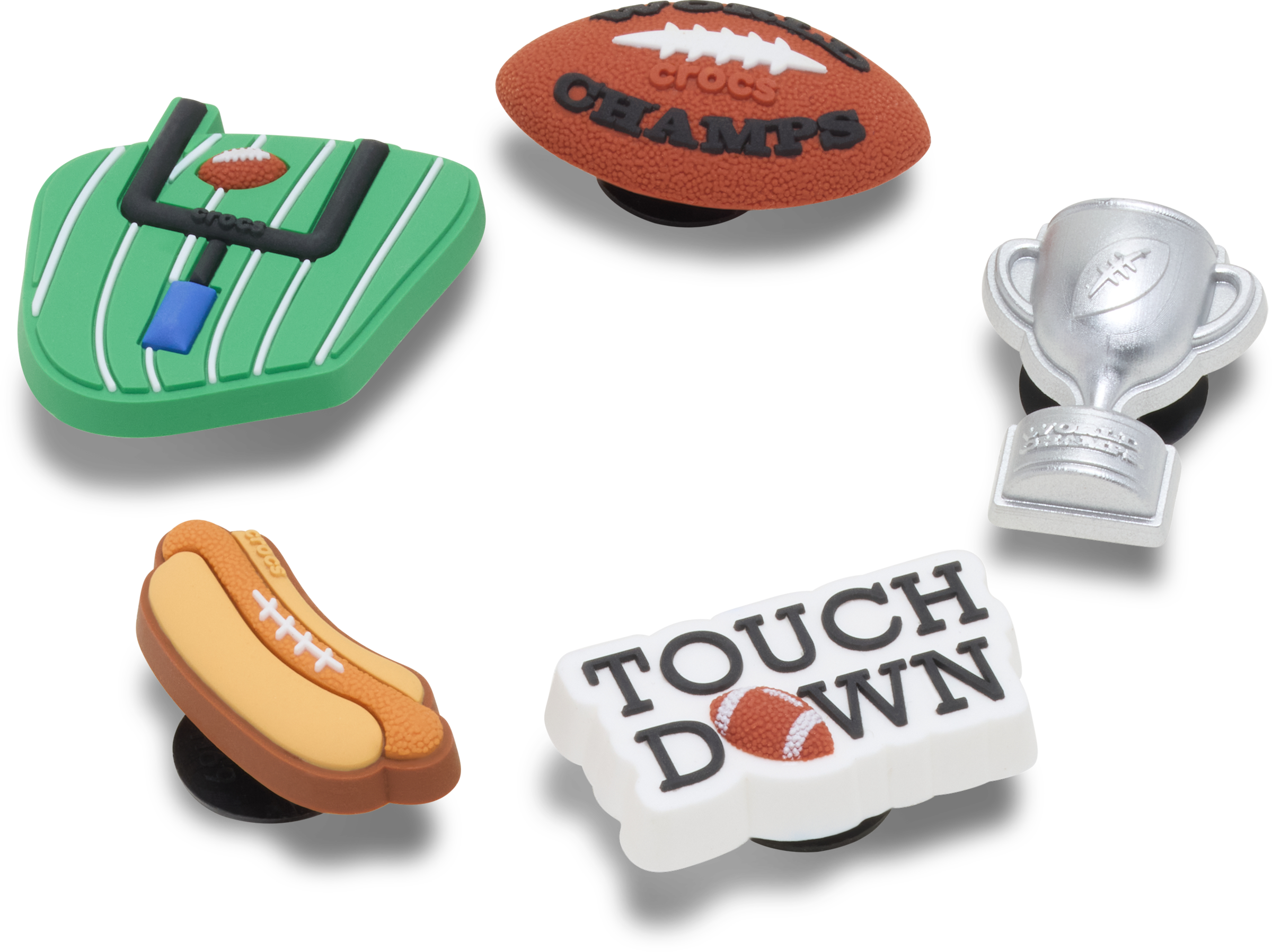 Crocs Schuhanstecker »Jibbitz™ Football Party« Set, Kein Spielzeug. Nicht für Kinder unter 3 Jahren geeignet, 5 Football Motive zum Anstecken, Charm, Anstecker für Crocs Schuhe