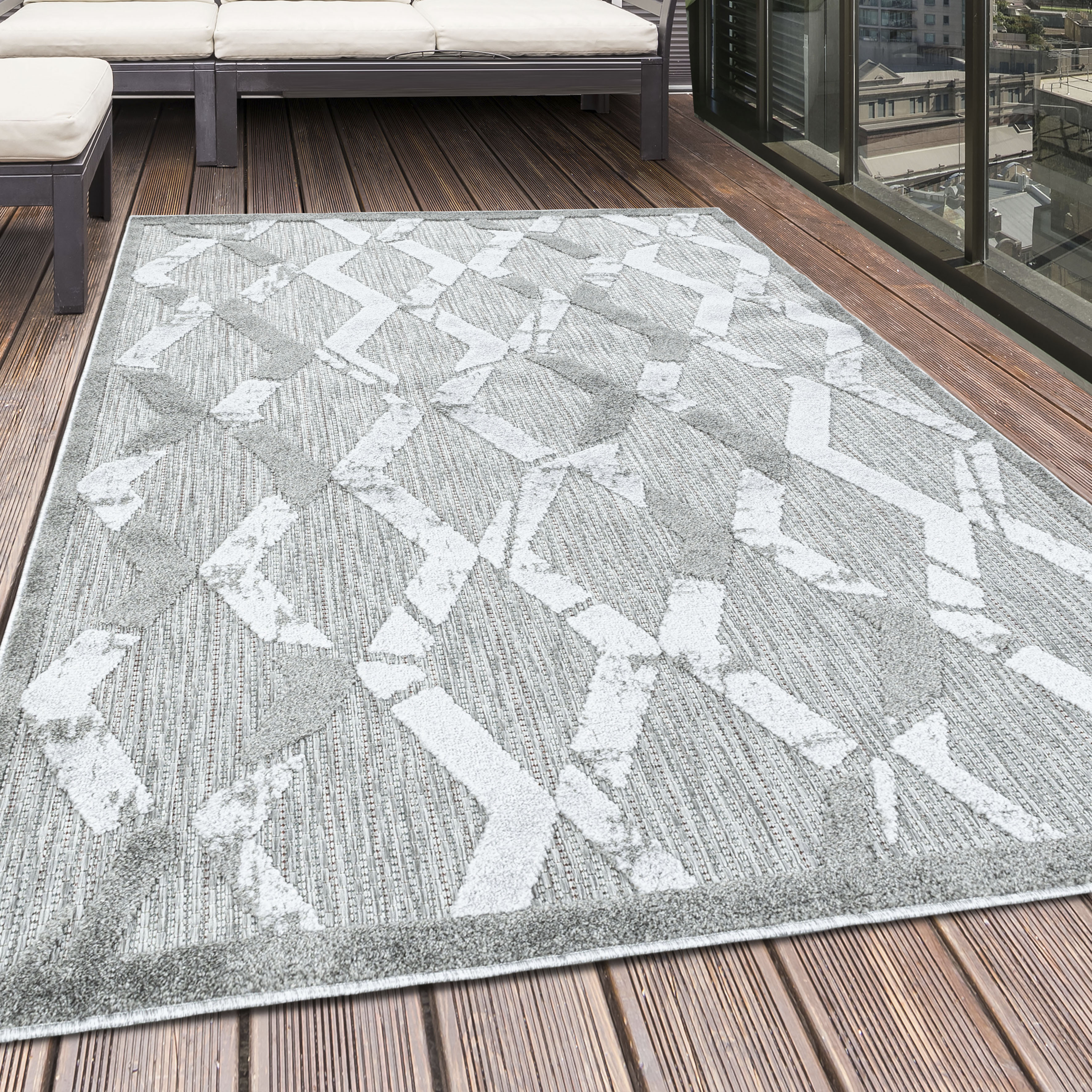 Ayyildiz Teppiche Outdoorteppich "BAHAMA 5158" rechteckig 8 mm Höhe Läufer, Flachflor mit Hoch-Tief-Struktur, In-und Outdoor geeignet