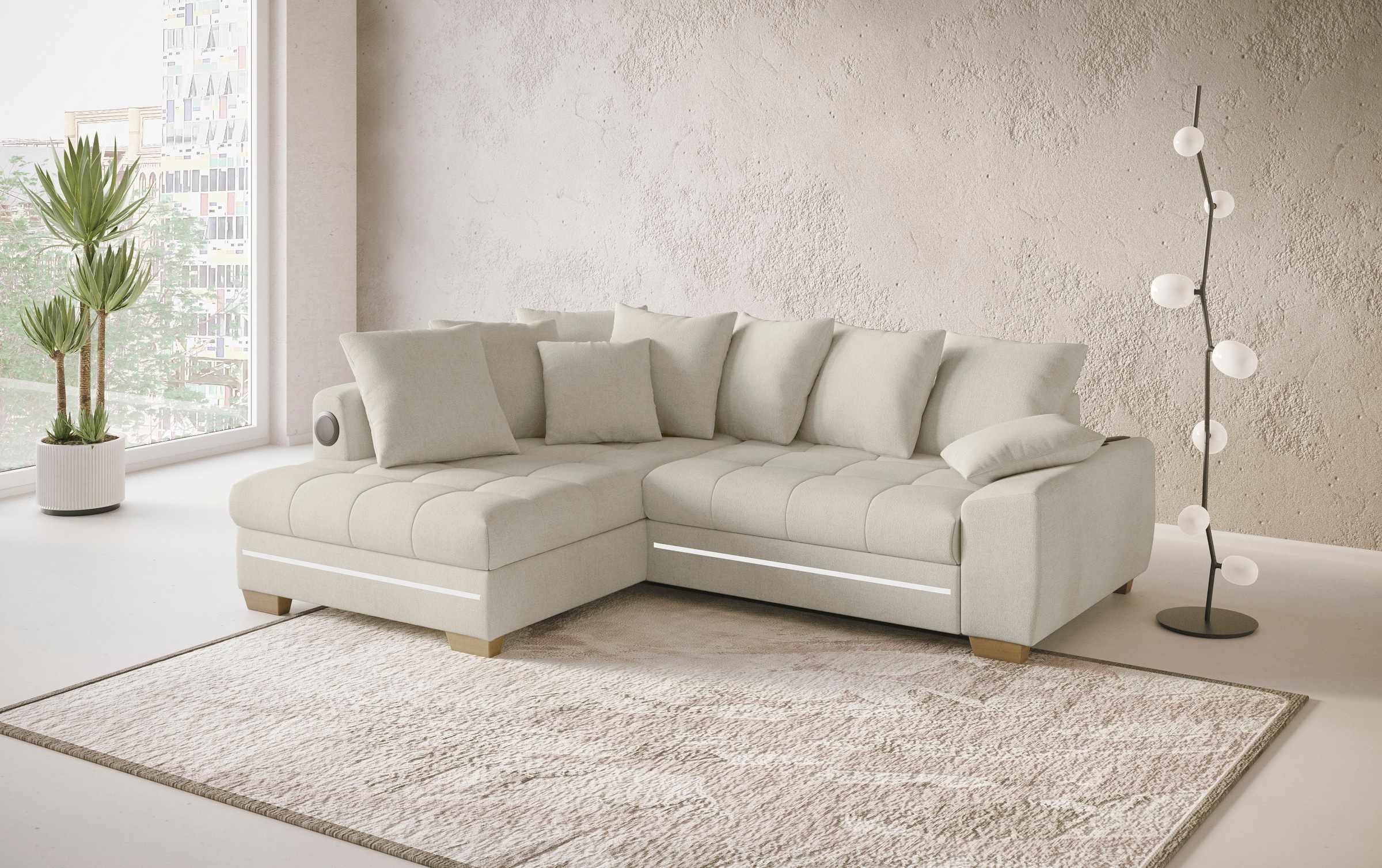 Mr. Couch Ecksofa »Nikita II, L-Form«, mit Kaltschaum, RGB-LED, Soundsystem, wahlweise mit Bett, Bettkasten