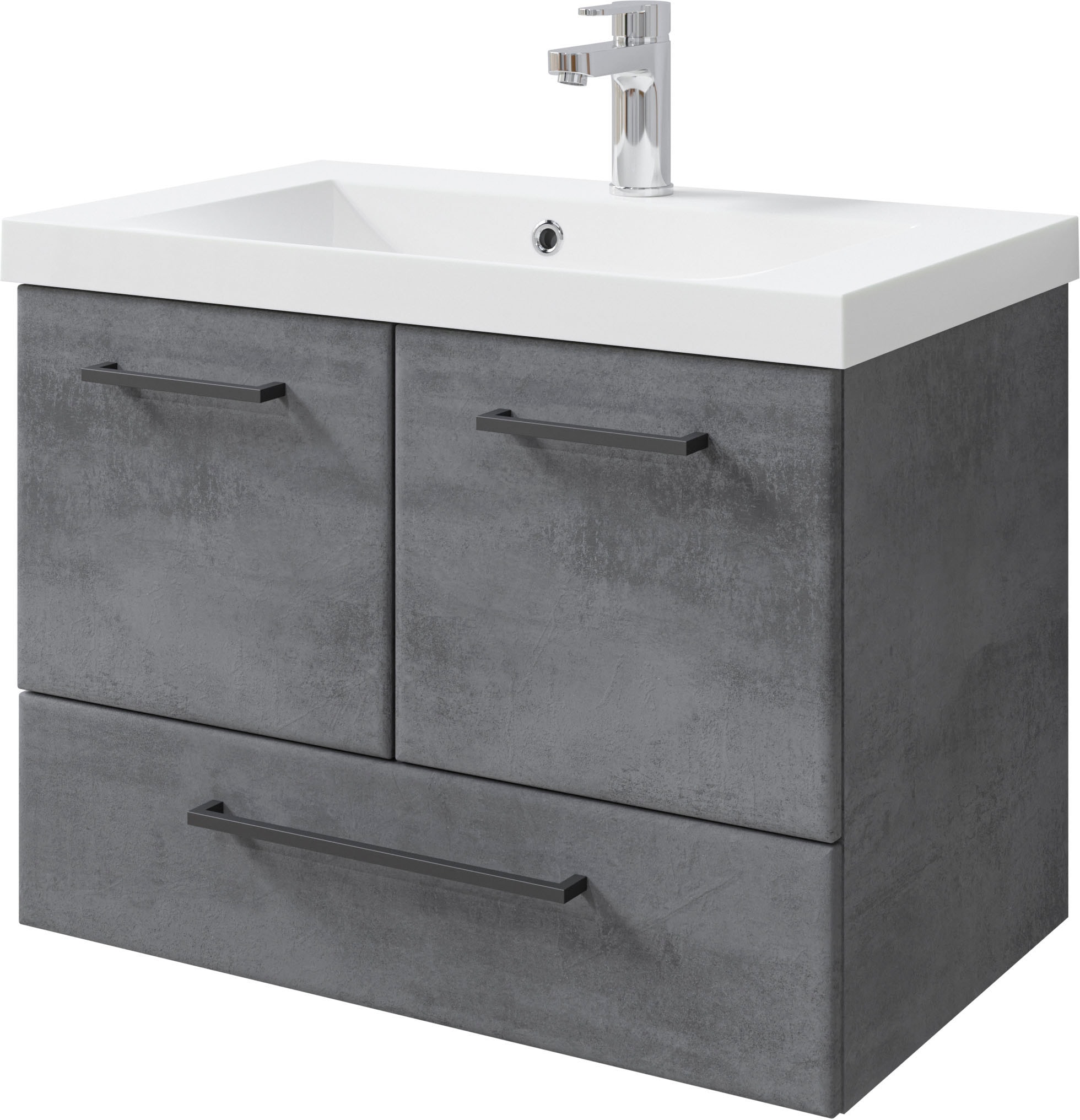 Saphir Badmöbel-Set »Quickset 945 3-teilig, Mineralmarmor-Waschtisch mit LED-Spiegelschrank«, (4 St.), Midischrank, 6 Türen, 3 Schubladen, 8 Einlegeböden, inkl. Türdämpfer