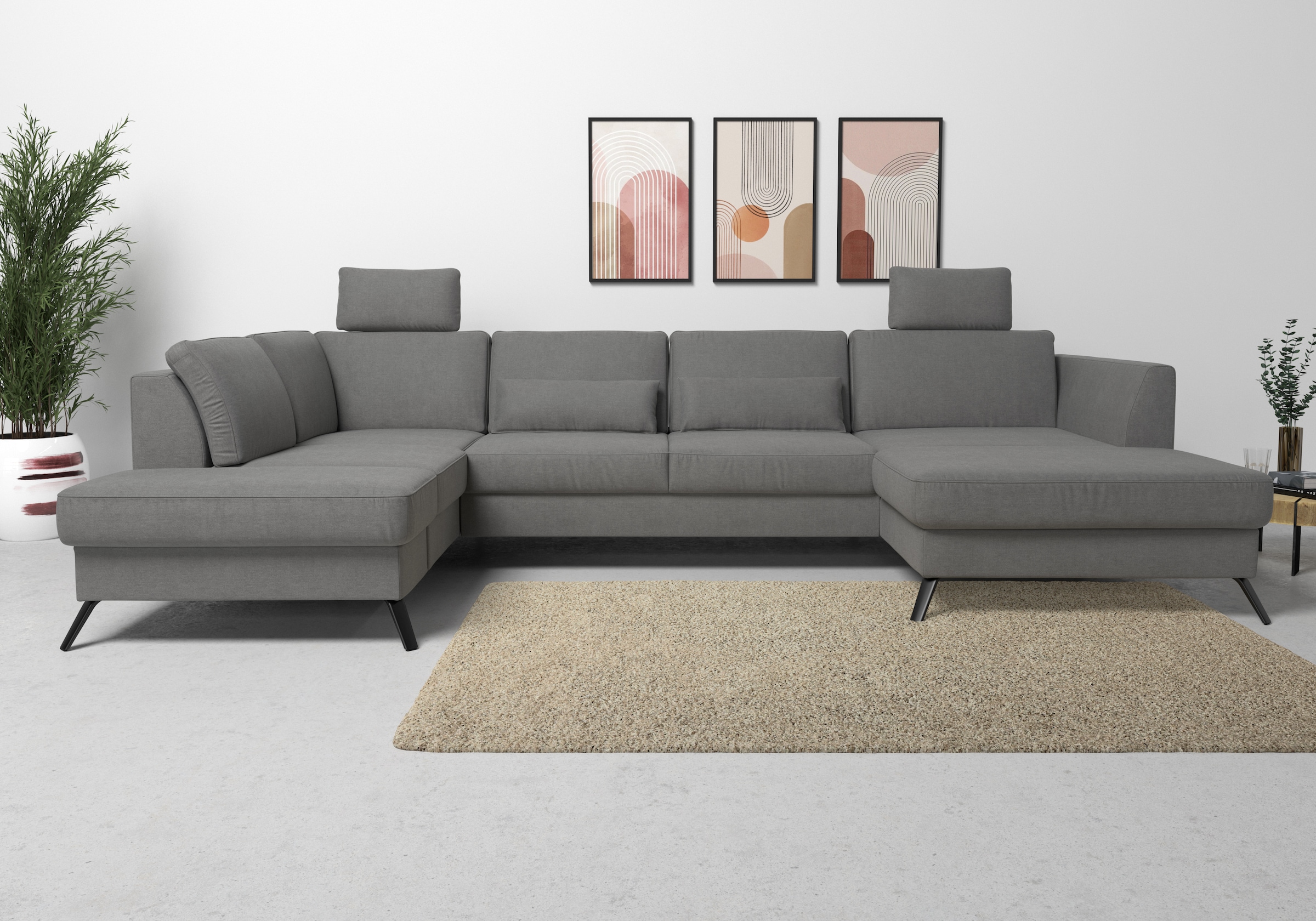 sit&more Wohnlandschaft "Olsen U-Form" inklusive Sitztiefenverstellung, optional Schlaffunktion, 15cm hoch