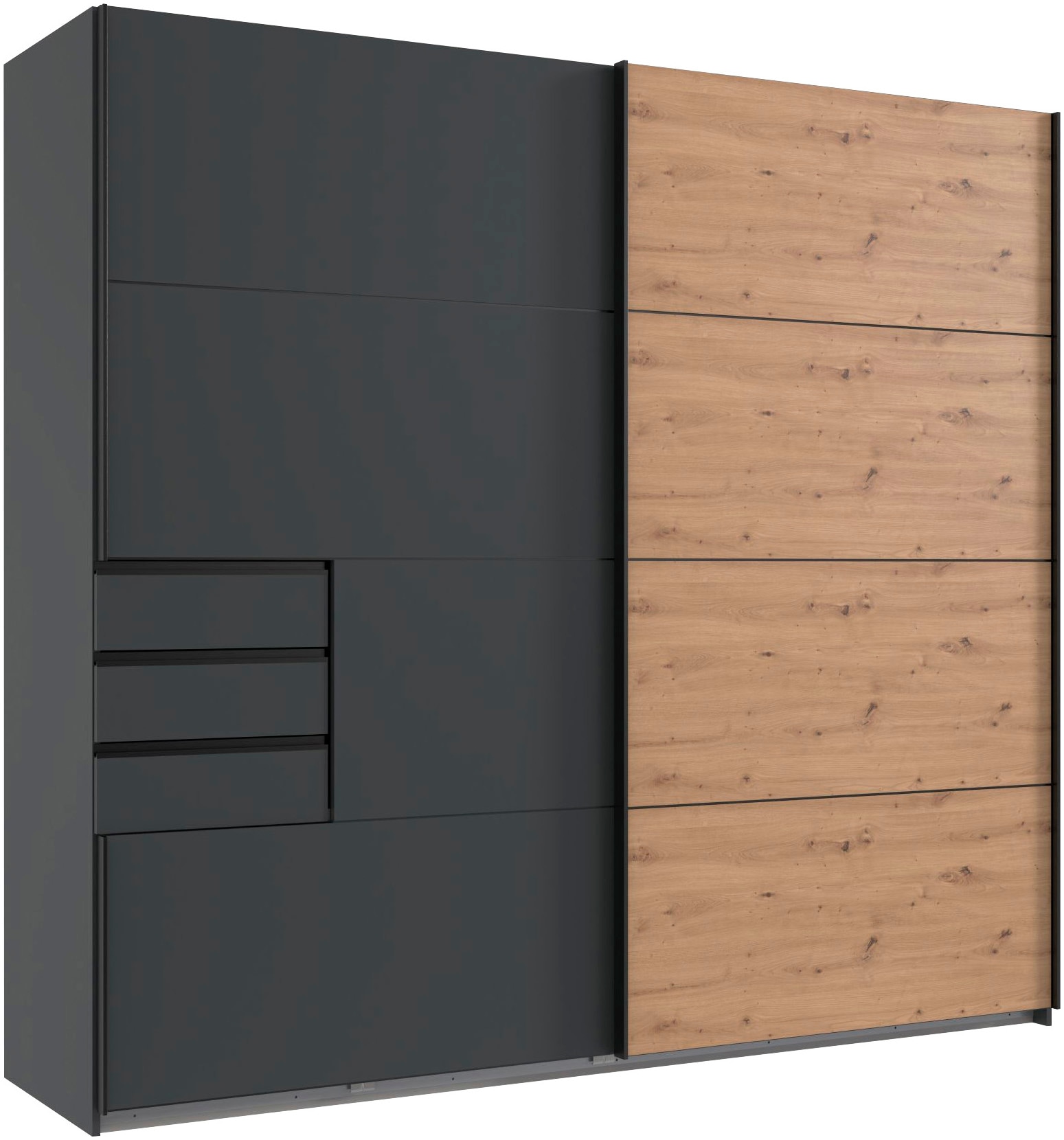 Wimex Schwebetürenschrank "Saigon, mit kompletter Innenausstattung, Made in Germany" Kleiderschrank 2-türig, 225cm breit, mit 3 praktischen Außenschubladen