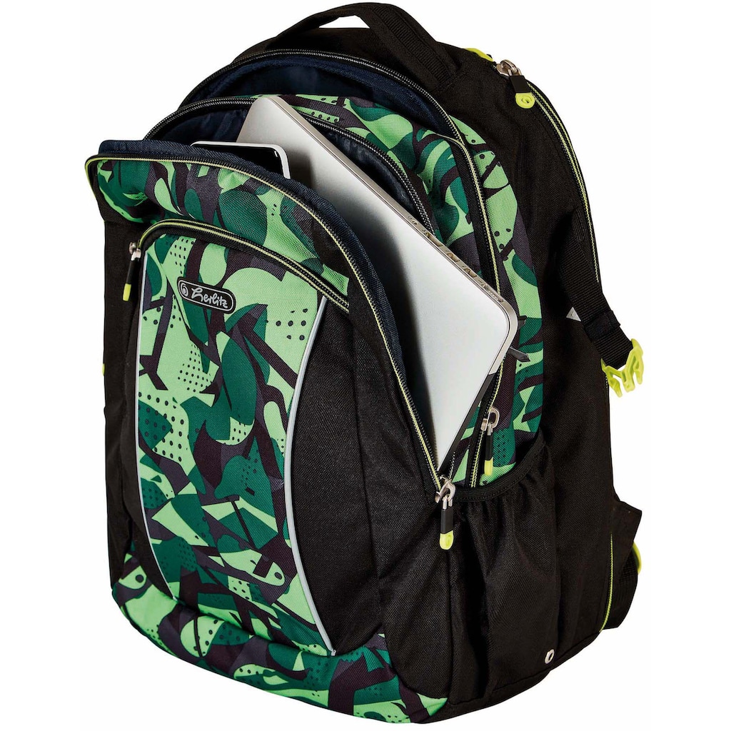 Herlitz Schulrucksack »Ultimate, Camo«, Floureszierende Flächen-reflektierende Streifen auf den Schultergurten