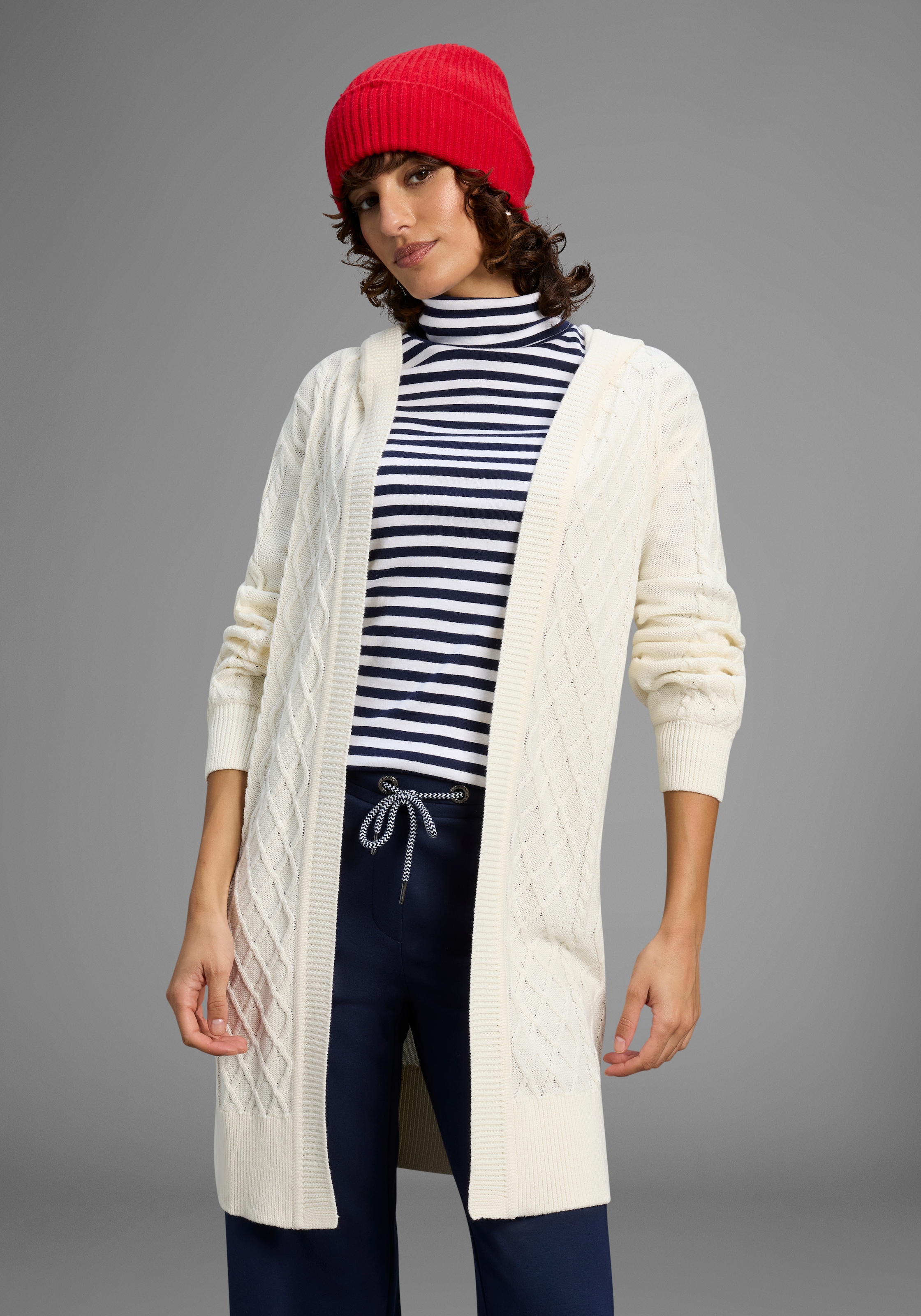 Laura Scott Longstrickjacke Übergangsstrick mit Kapuze und Zopfstrick - NEU günstig online kaufen