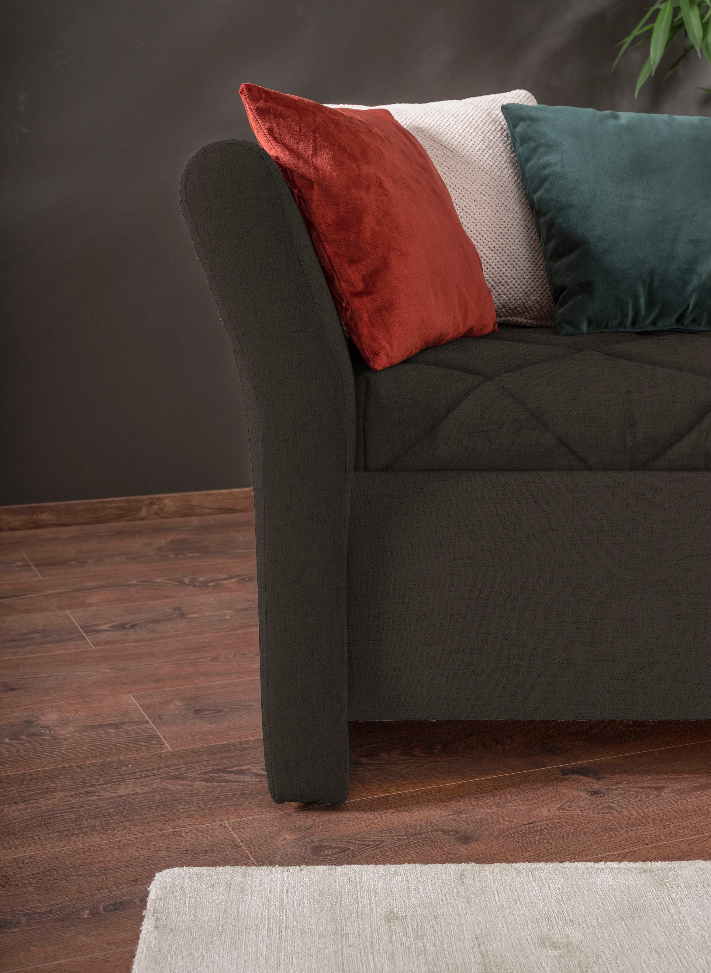 alina Schlafsofa »Lindsay«, Bettkasten, Zierkissen-Set aus: 2 Stk. 40x40cm, 1 Stk. 30x30cm