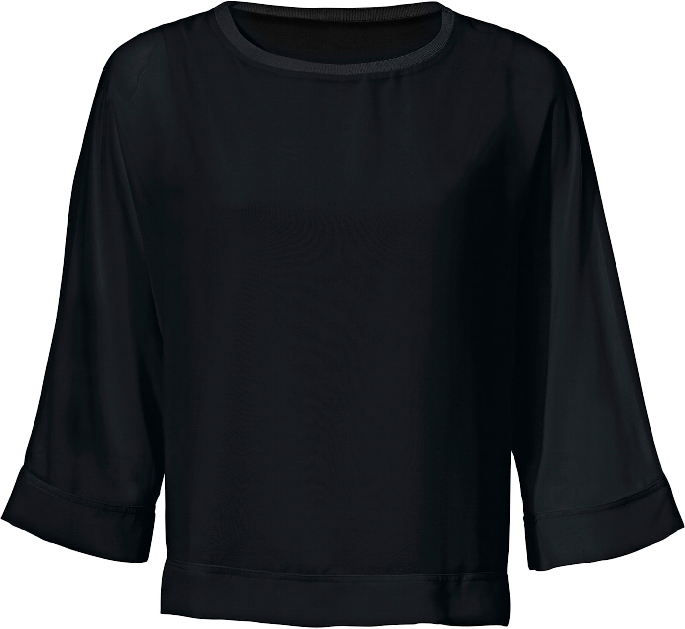 Blusenshirt HEINE "Blusenshirt", Damen, Gr. 44/46, schwarz, 100% Polyester, Unterteil:5% Elasthan, 95% Viskose, unifarben, Rundhals, Shirts Blusenshirt 3