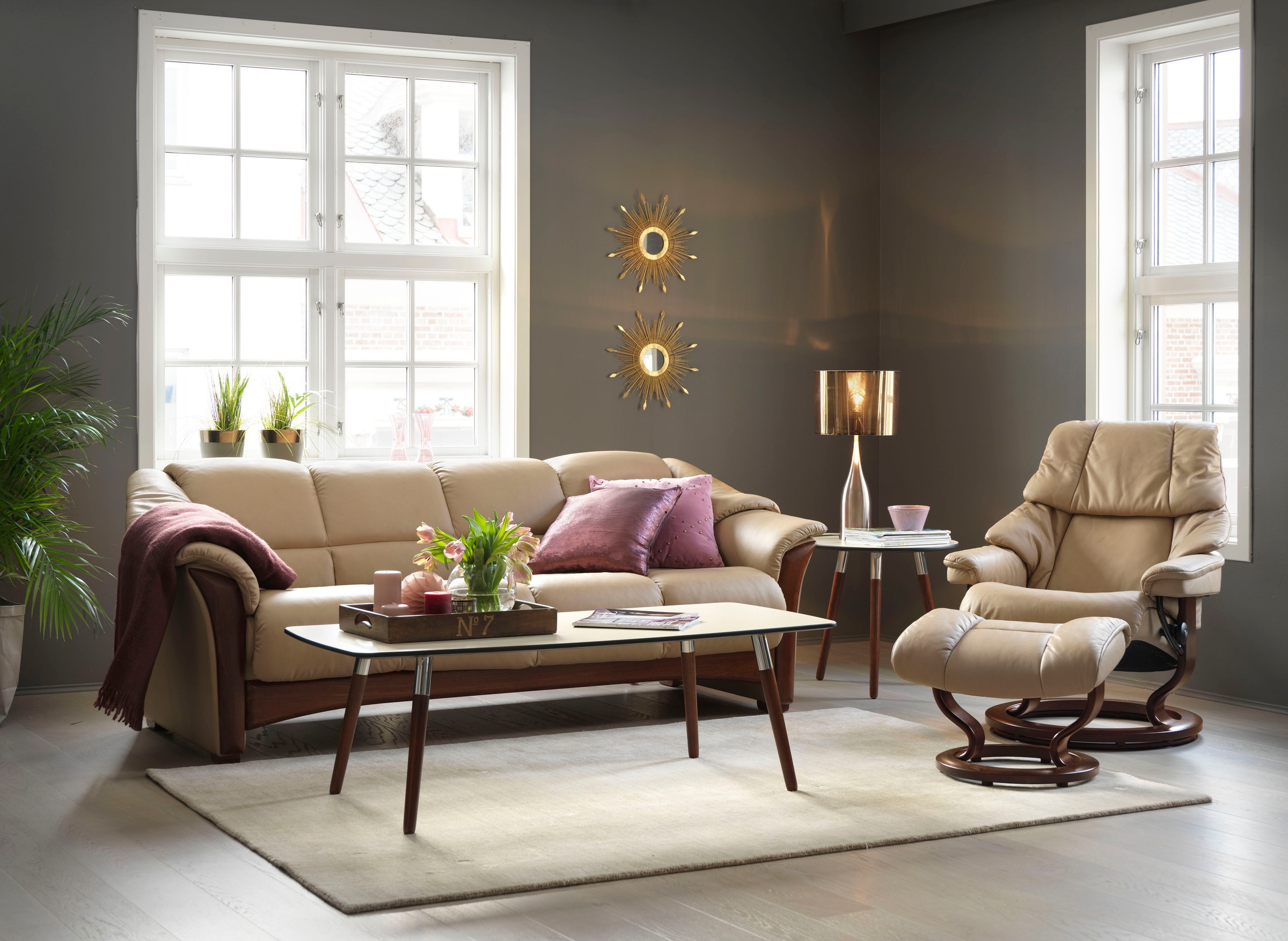 Stressless® Relaxsessel »Reno«, (Set, Relaxsessel mit Hocker), mit Hocker, mit Classic Base, Größe S, M & L, Gestell Braun