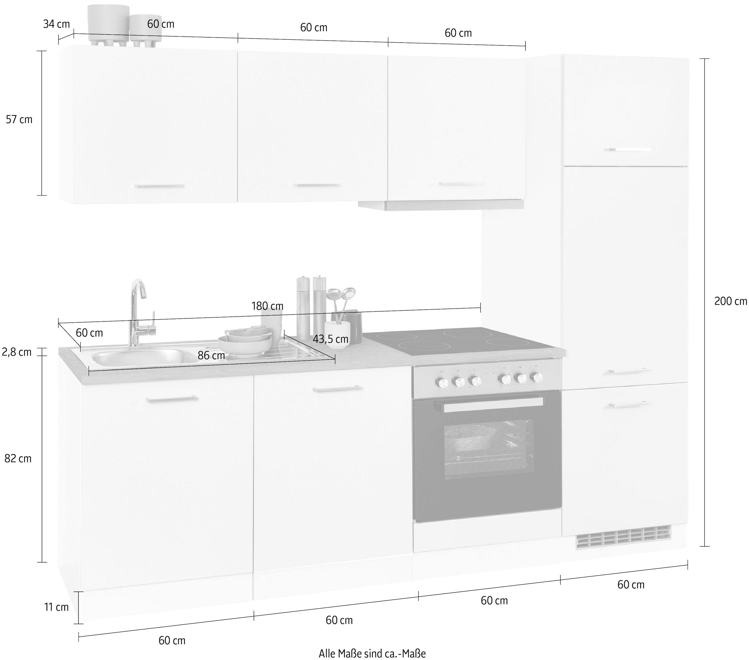 HELD MÖBEL Küchenzeile »Visby«, mit E-Geräten, Breite 240 cm inkl. Kühlschrank und Geschirrspüler