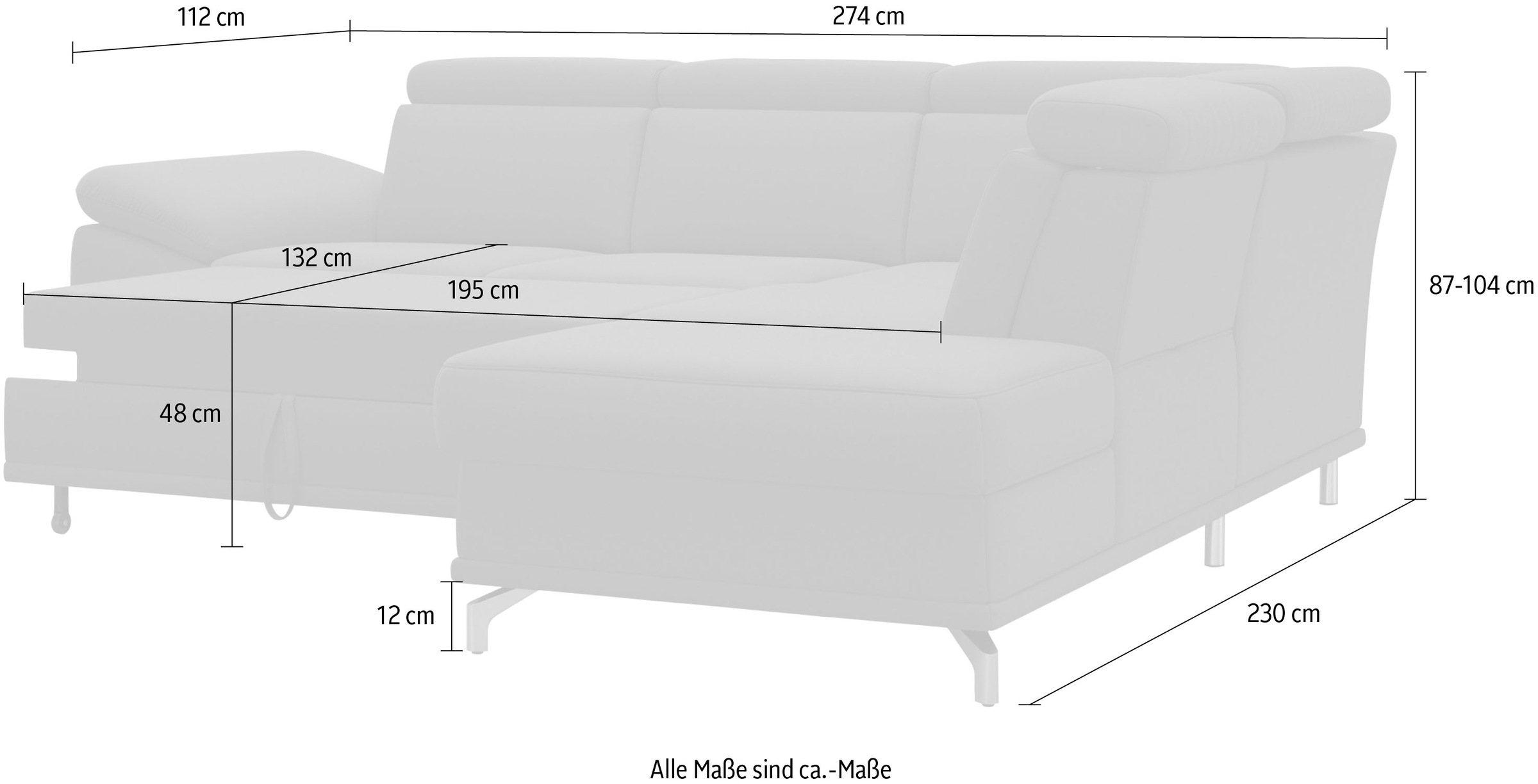 sit&more Ecksofa »Cabrio L-Form, B: 274 cm, mit Sitztiefen-, Arm- & Kopfteilverstellung« 3 Nierenkissen, Federkern, optional Bettfunktion und Stauraum