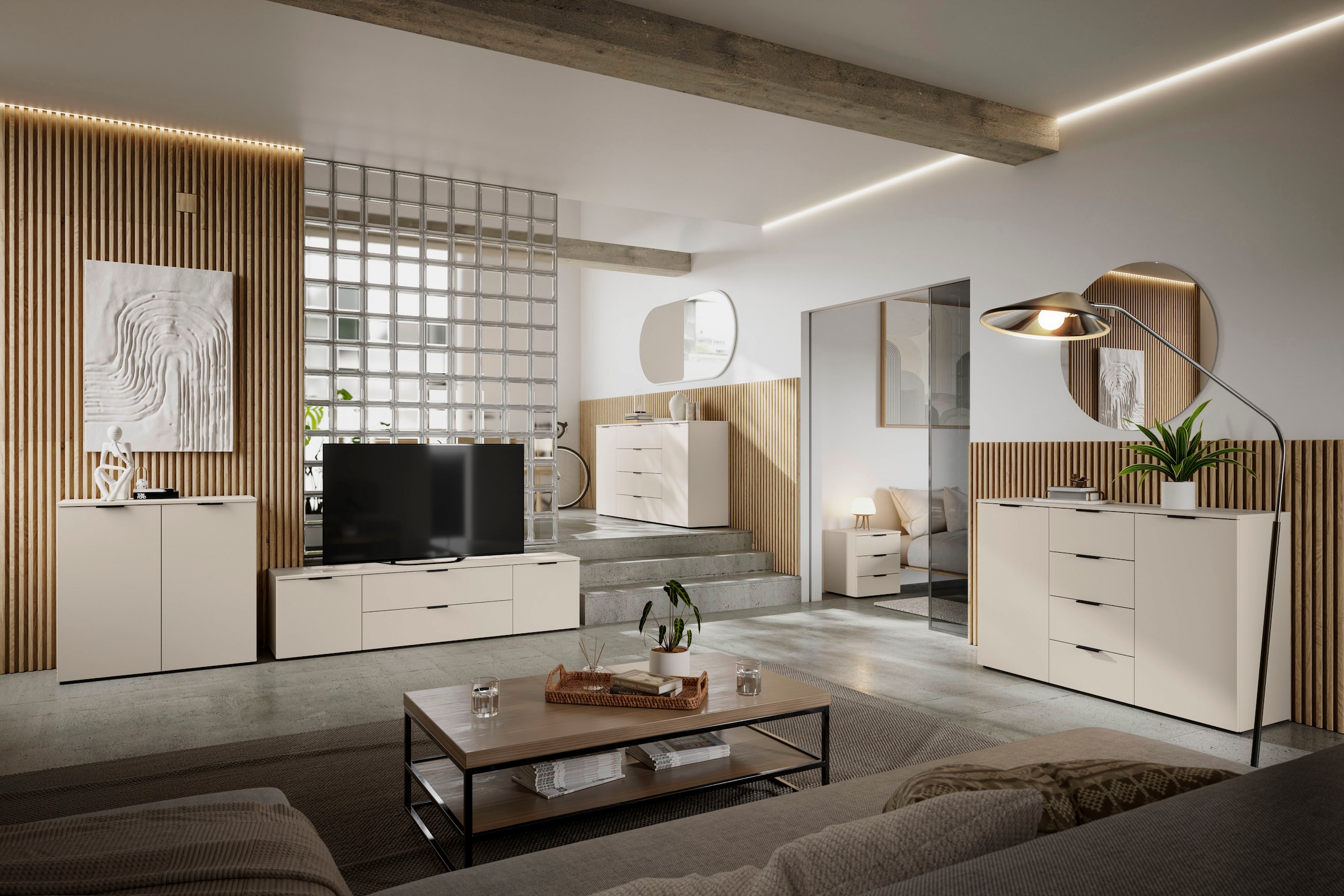 HBZ Sideboard »Linz Kommode, BxHxT 180x90x40cm«, (1 St.), Breite 180cm,Lip-Griff, Melaminbeschichtung