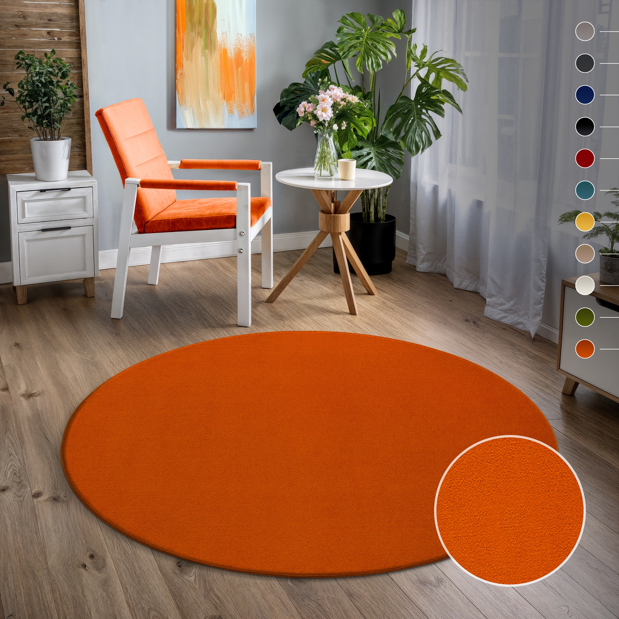 Sanat Teppich "UNI, auch als Läufer und Rund" rund 13 mm Höhe robuster Kurzflorteppich, große Farbauswahl, Wohnzimmer, alle Räume