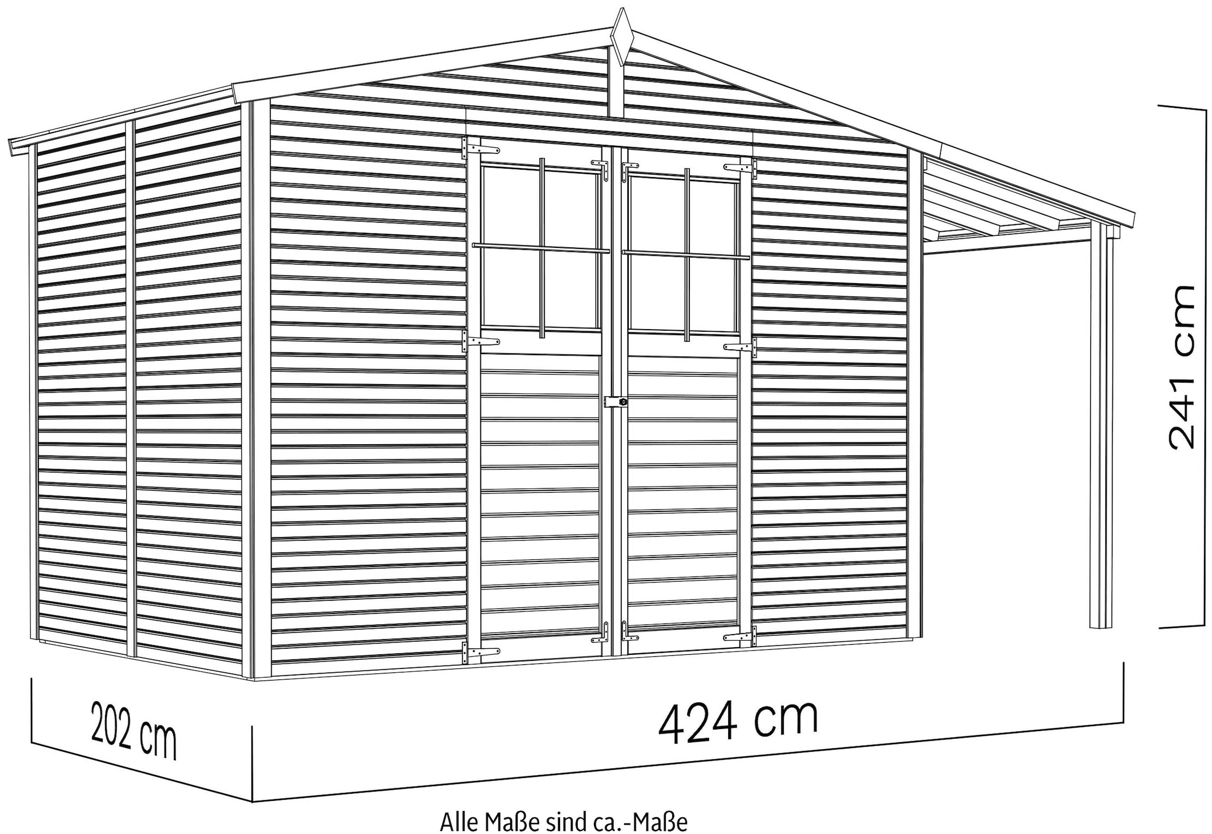 KONIFERA Gartenhaus »Alto 4 PLUS Fineline Satteldach«, mit Anbaudach