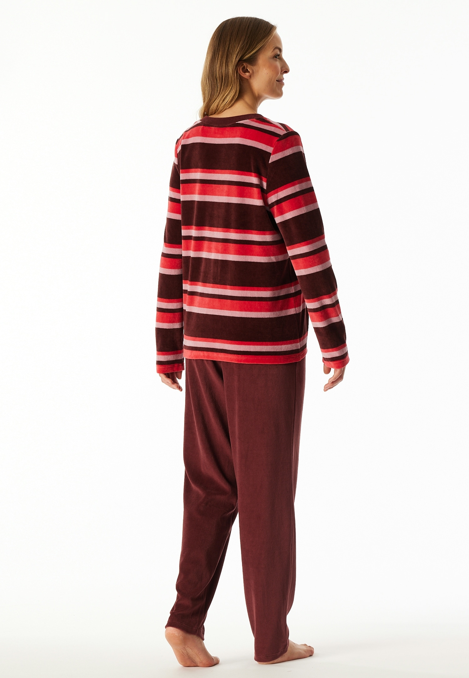 Schiesser Schlafanzug »Comfort Nightwear« 2 Stk. tlg., Baumwollmischung, V-Ausschnitt, langärmelig, Velour-Qualität