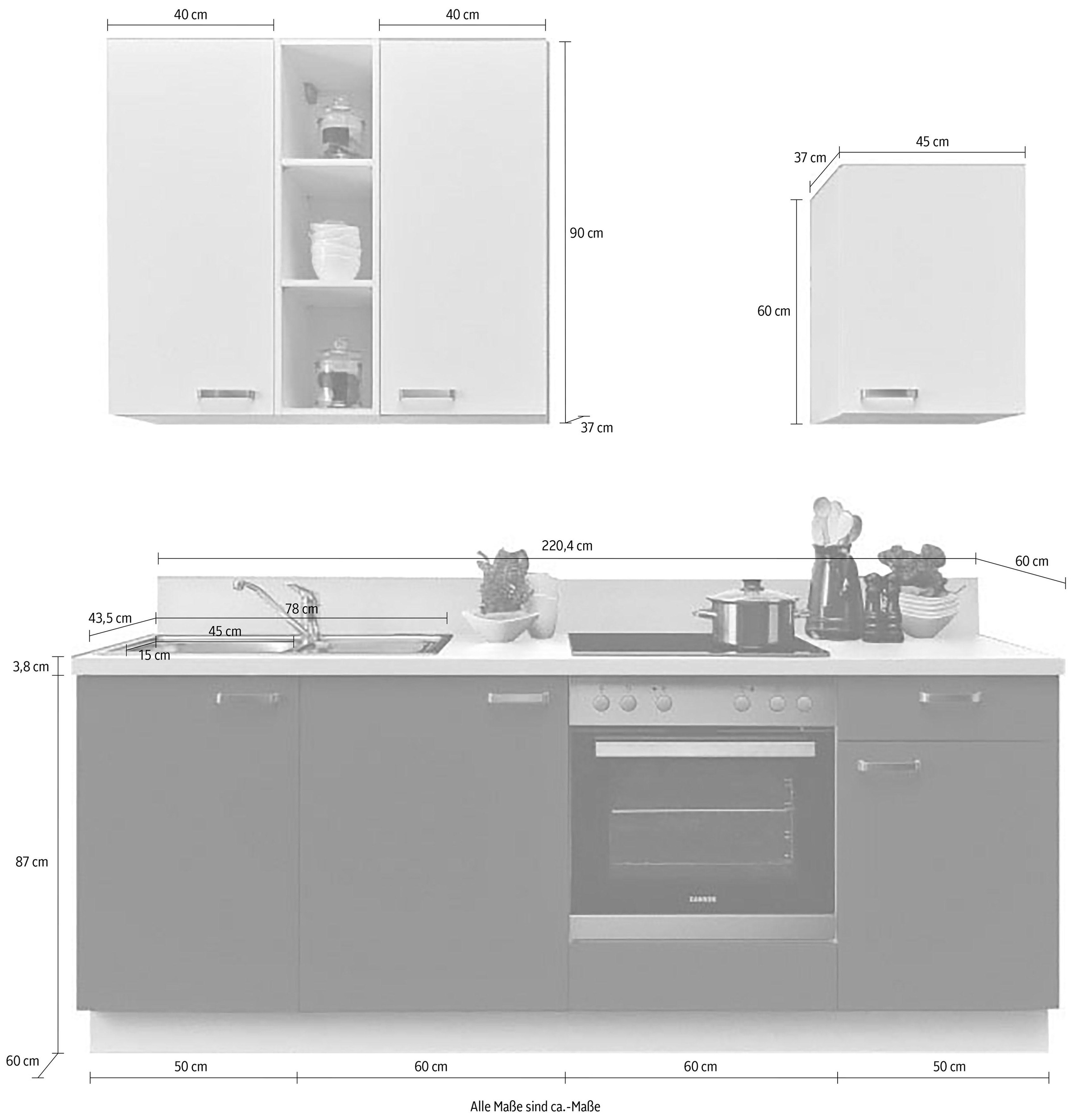 Express Küchen Küchenzeile »Bari«, Soft-Close-Funktion und Vollauszug, vormontiert, Breite 220 cm