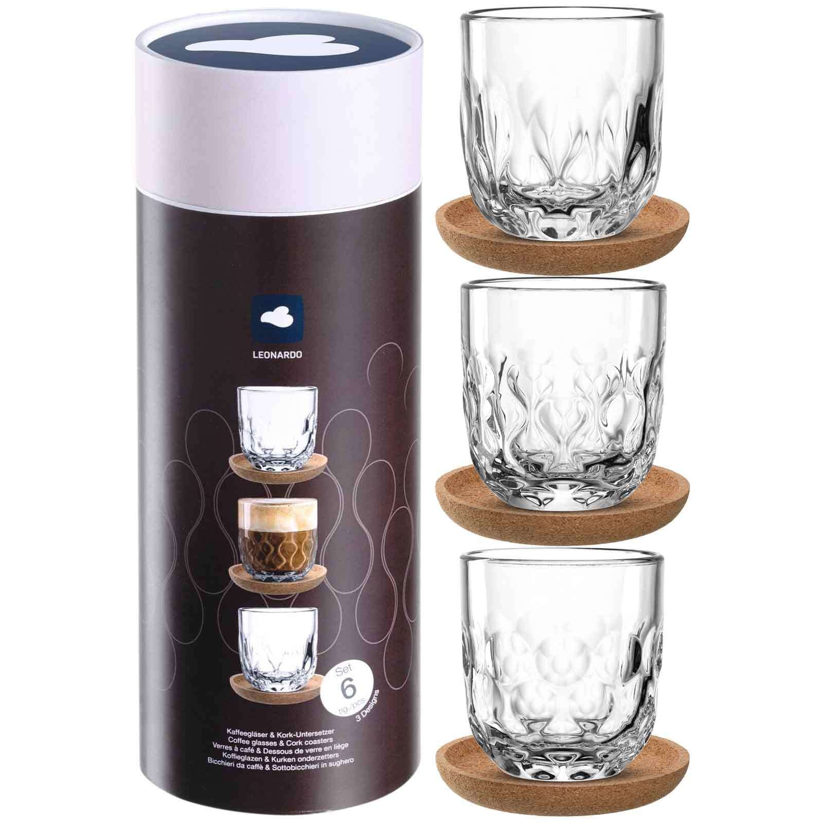LEONARDO Latte-Macchiato-Glas »Kaffee-Set mit Untersetzer Gocce 220 ml 3er Set transparent«