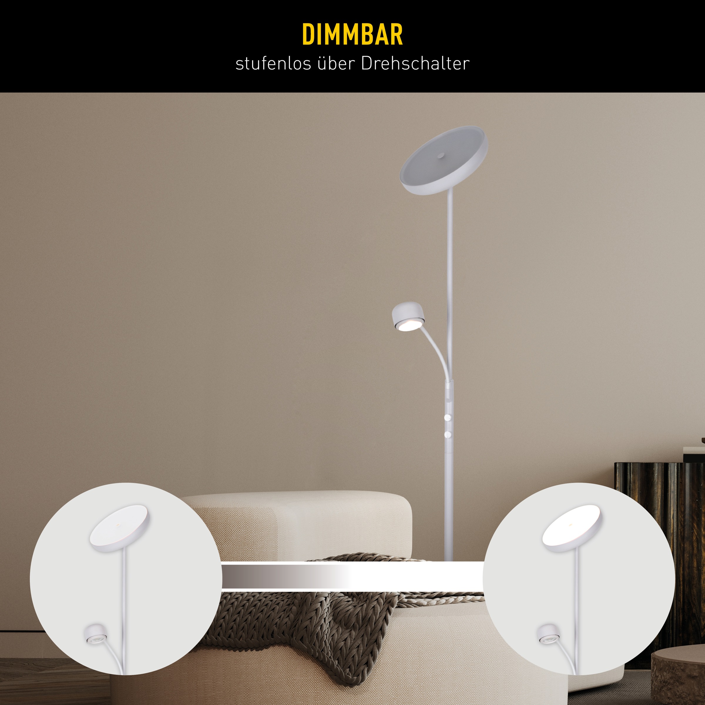 näve LED Stehlampe »Romis« LED-Modul 1 Stk. Warmweiß mit Lesearm, dimmbar per Drehschalter, LED warmweiß, H: 180cm
