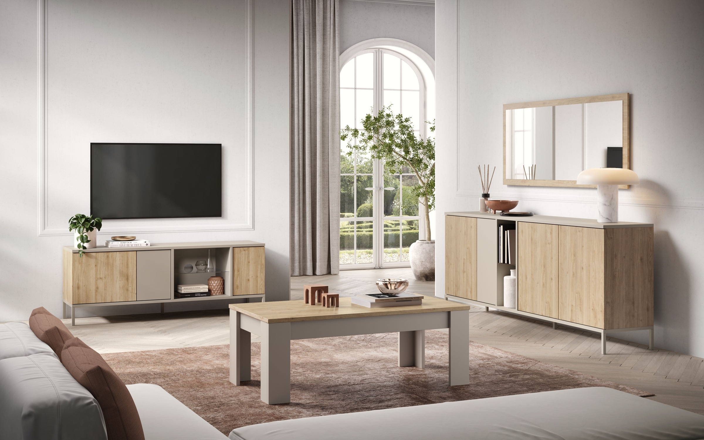 Couchtisch HOME AFFAIRE "Gent 122 x 65 cm, Sofatisch, Wohnzimmertisch, Kaffeetisch", beige (cashmere, eiche cadiz nb, cashmere, eiche cadiz nb), H:45cm, Tische, Couchtisch, moderner rechteckiger Couchtisch, zweifarbig 2