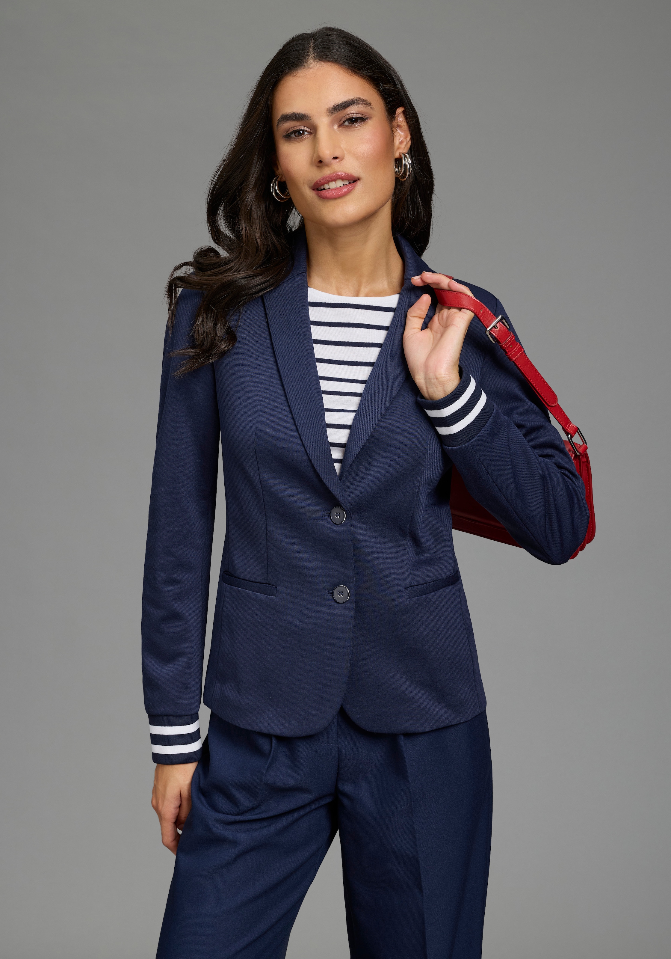 Laura Scott Kurzblazer im sportiven Look mit gestreiften Rippbündchen
